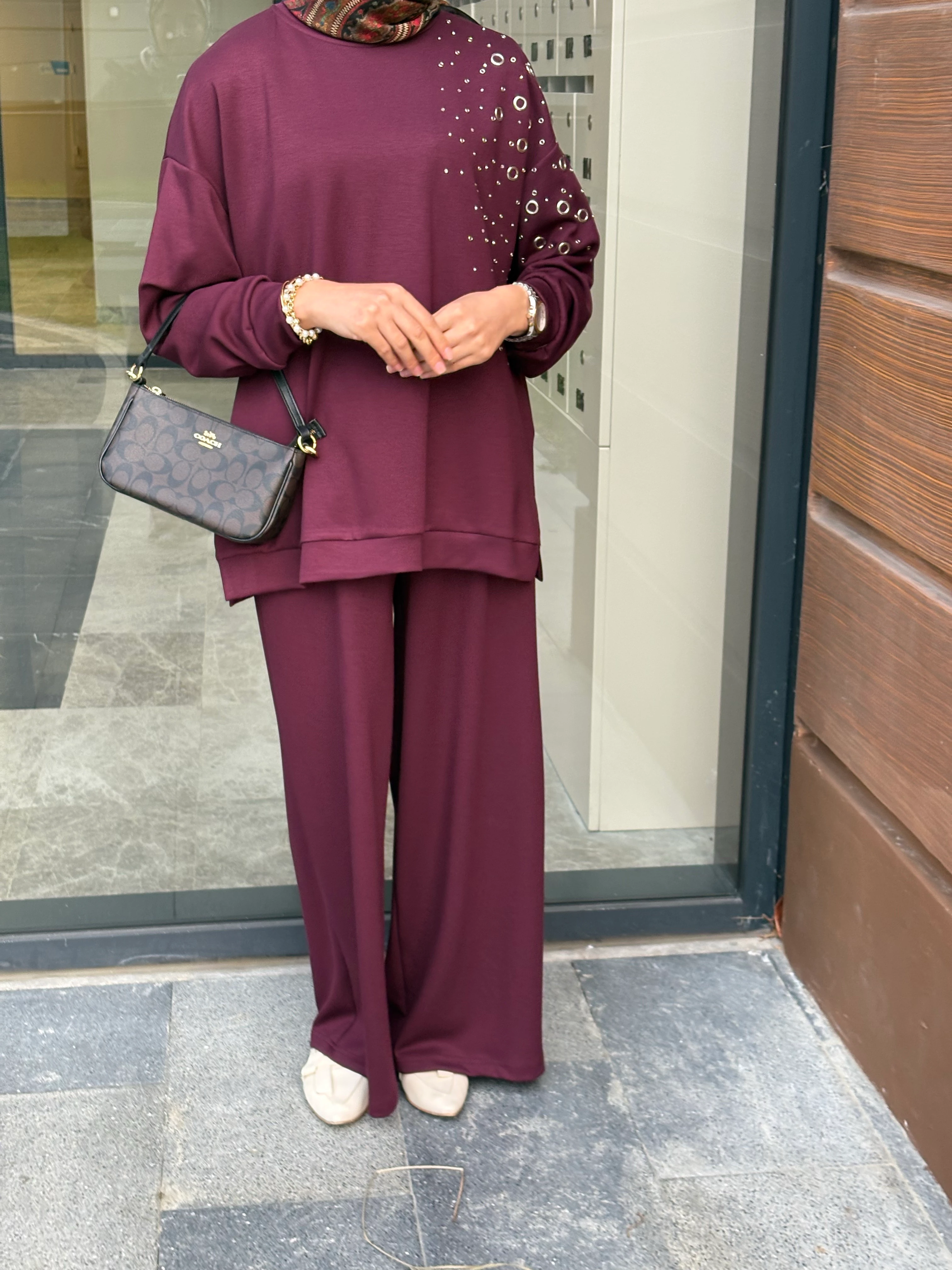 Bordo Zımbalı Oysho Takım