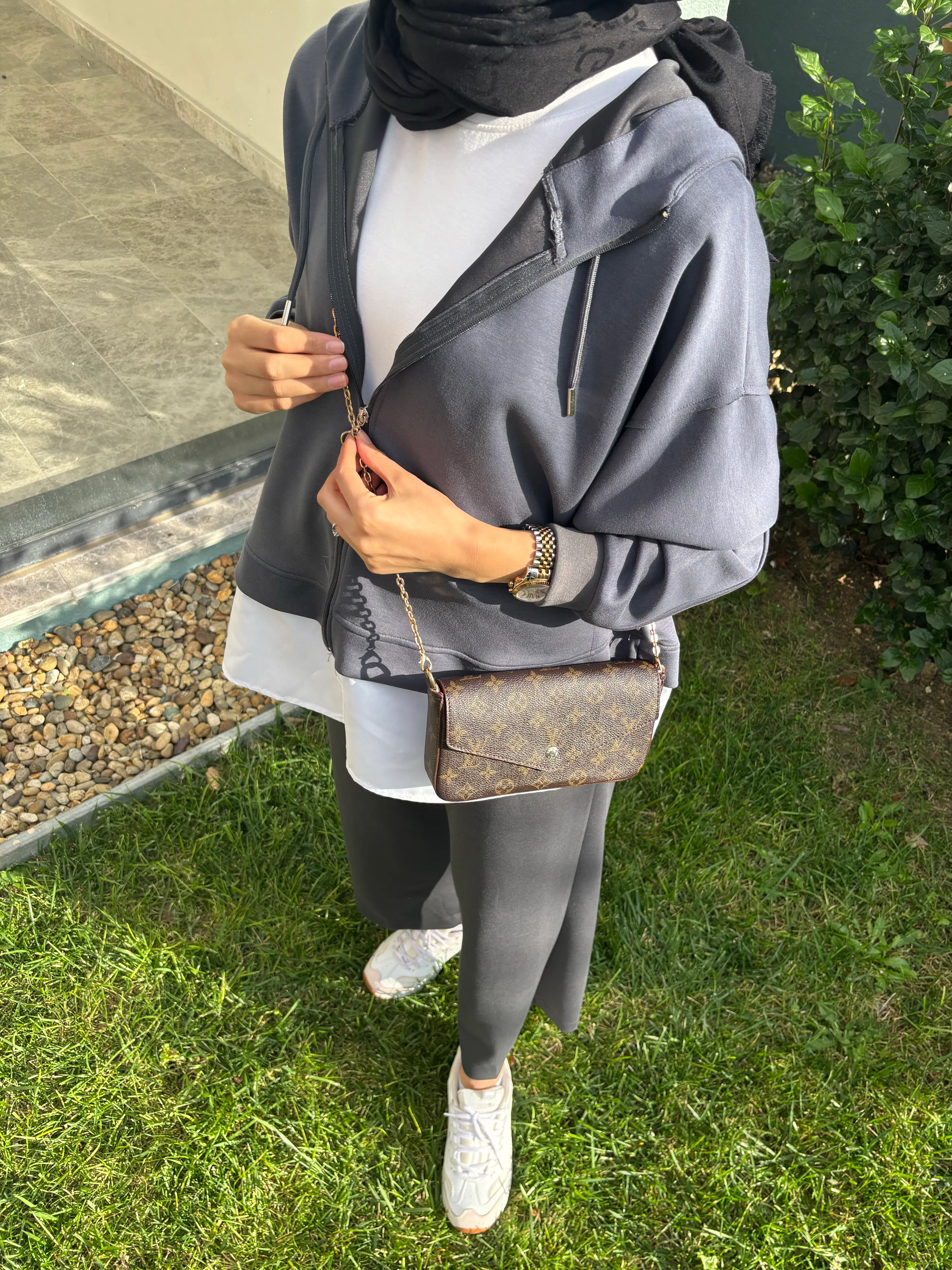 Gömlek detaylı oysho takım gri