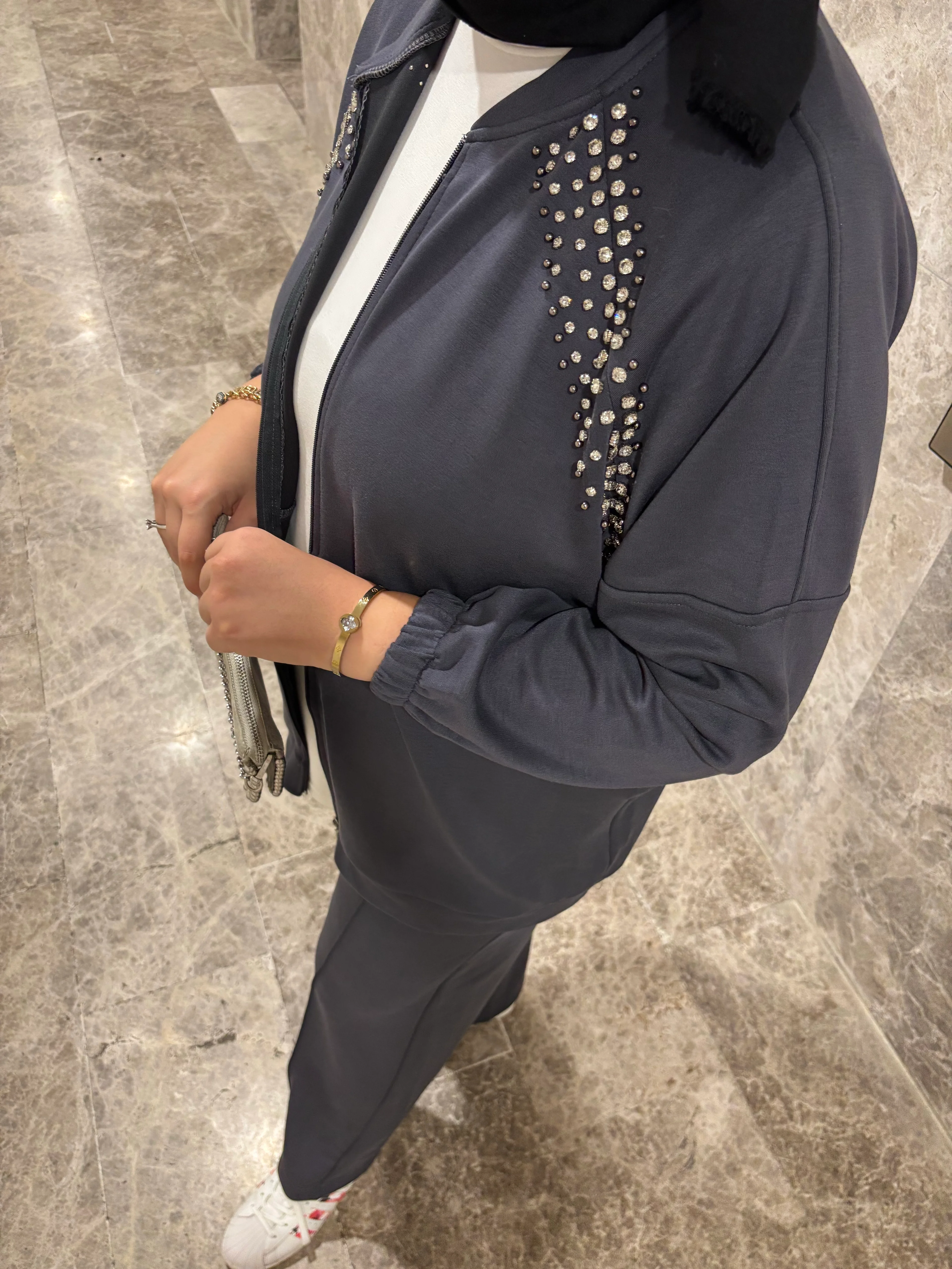 Taşlı Bomber Oysho Takım - Antrasit