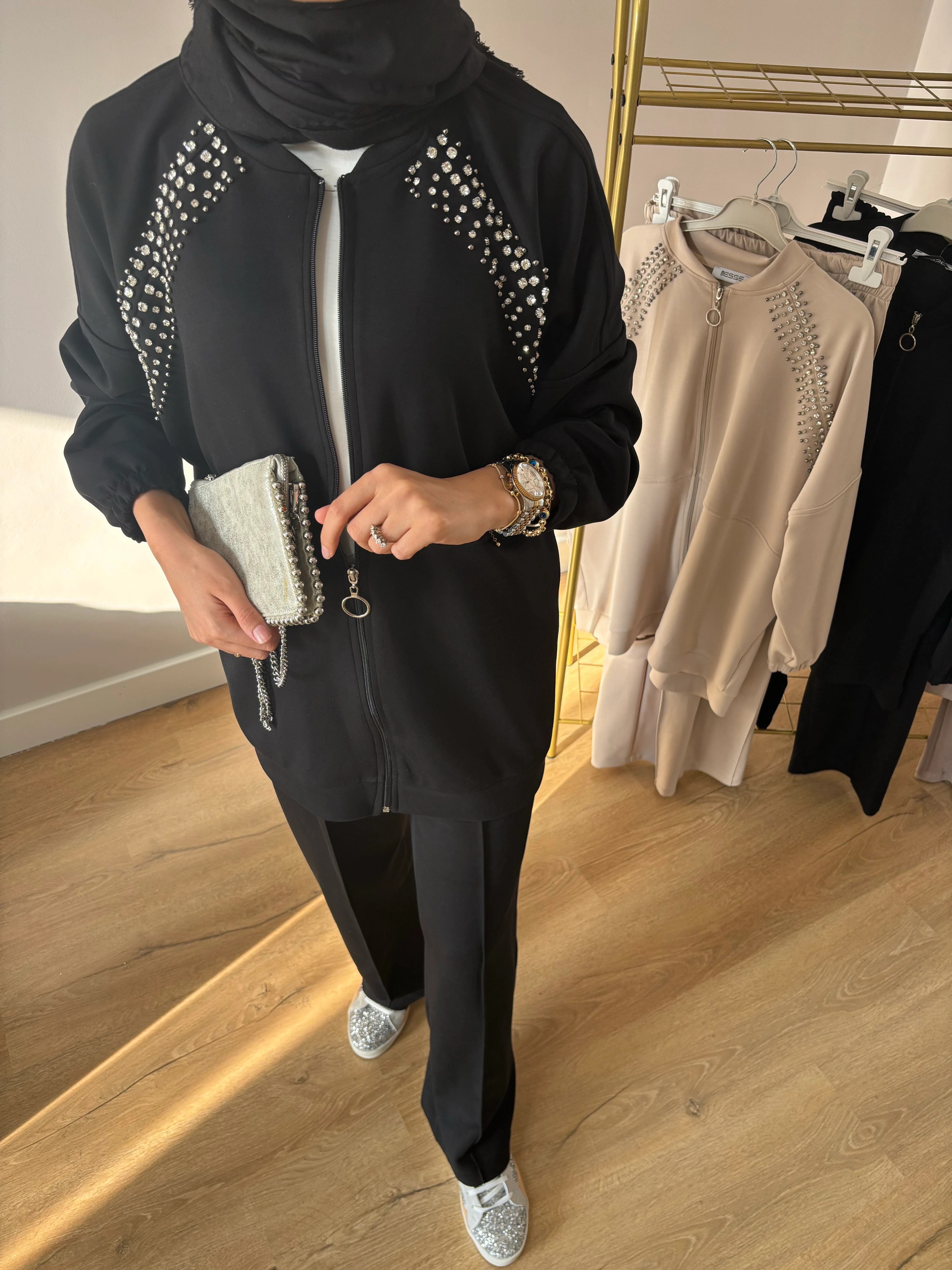 Taşlı Bomber Oysho Takım - Siyah