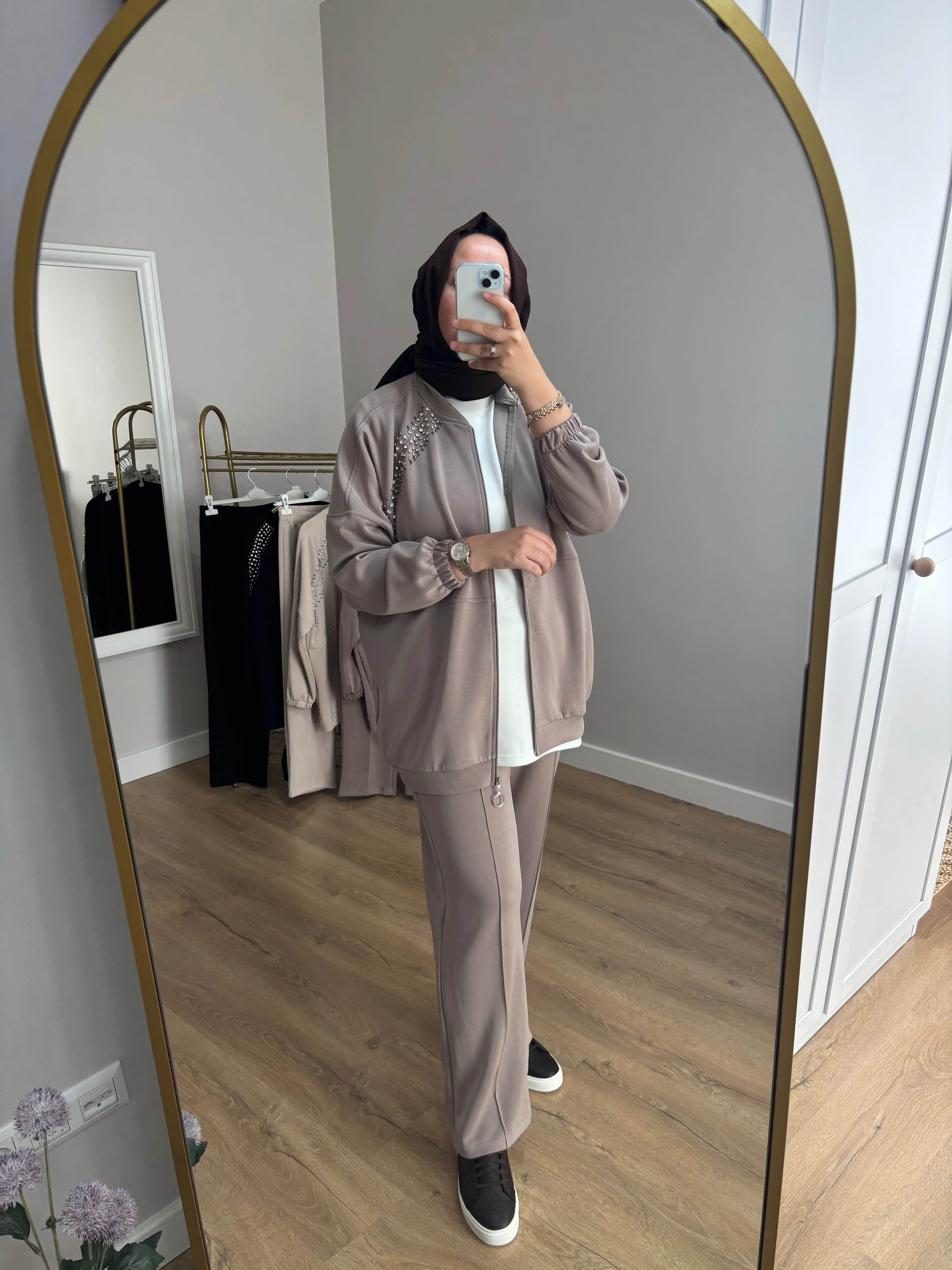 Taşlı Bomber Oysho Takım - Vizon