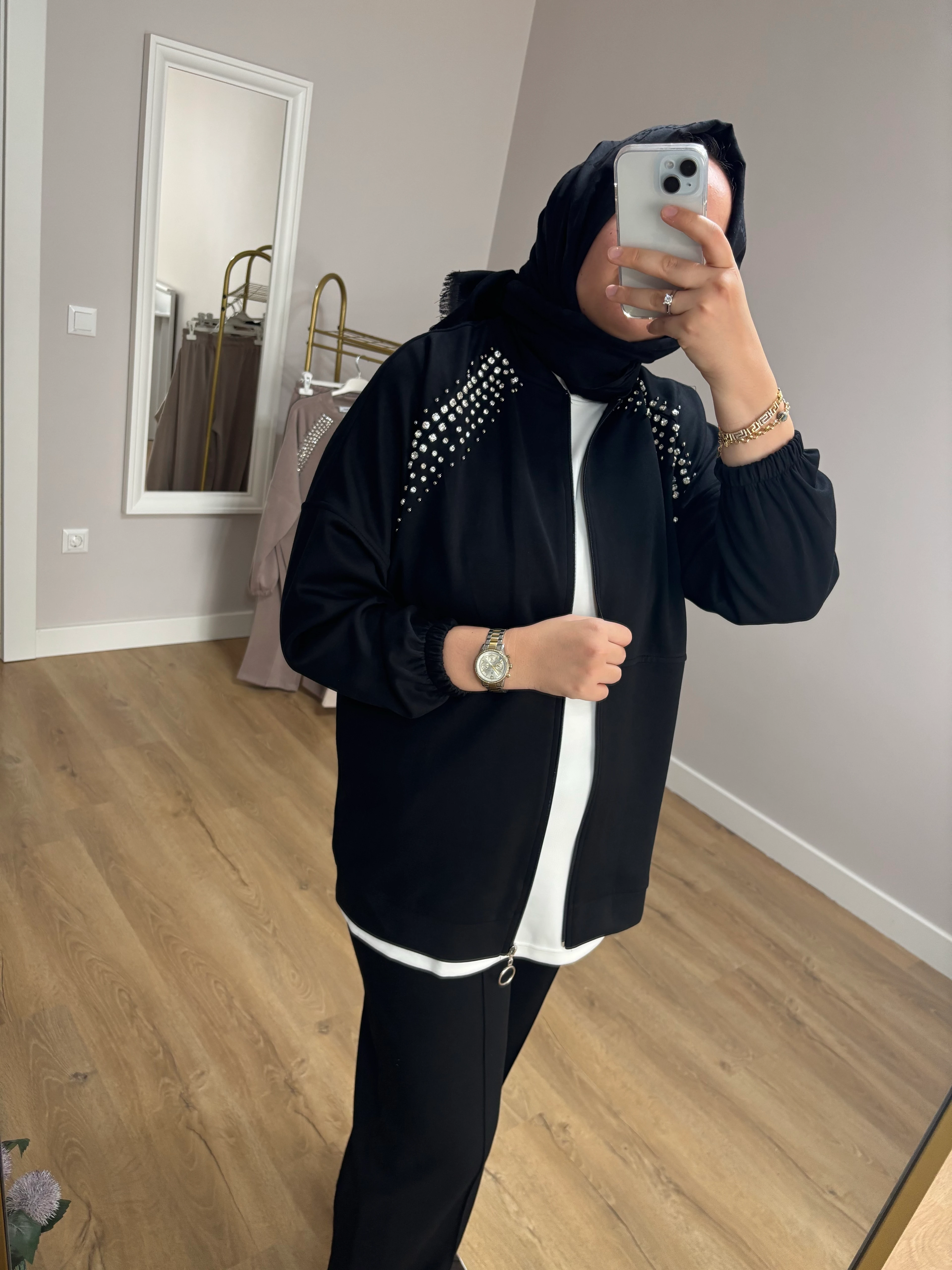 Taşlı Bomber Oysho Takım - Siyah