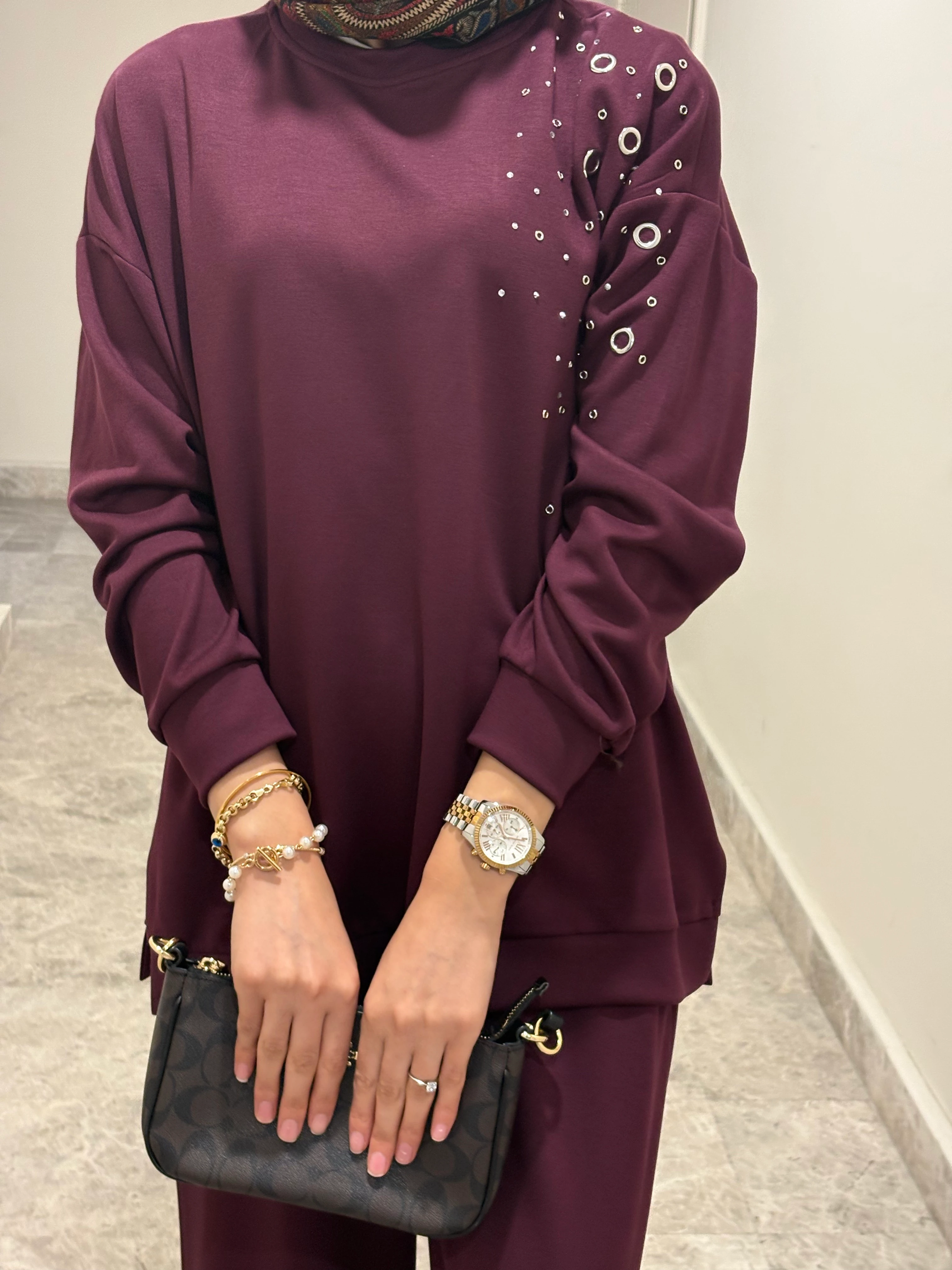 Bordo Zımbalı Oysho Takım