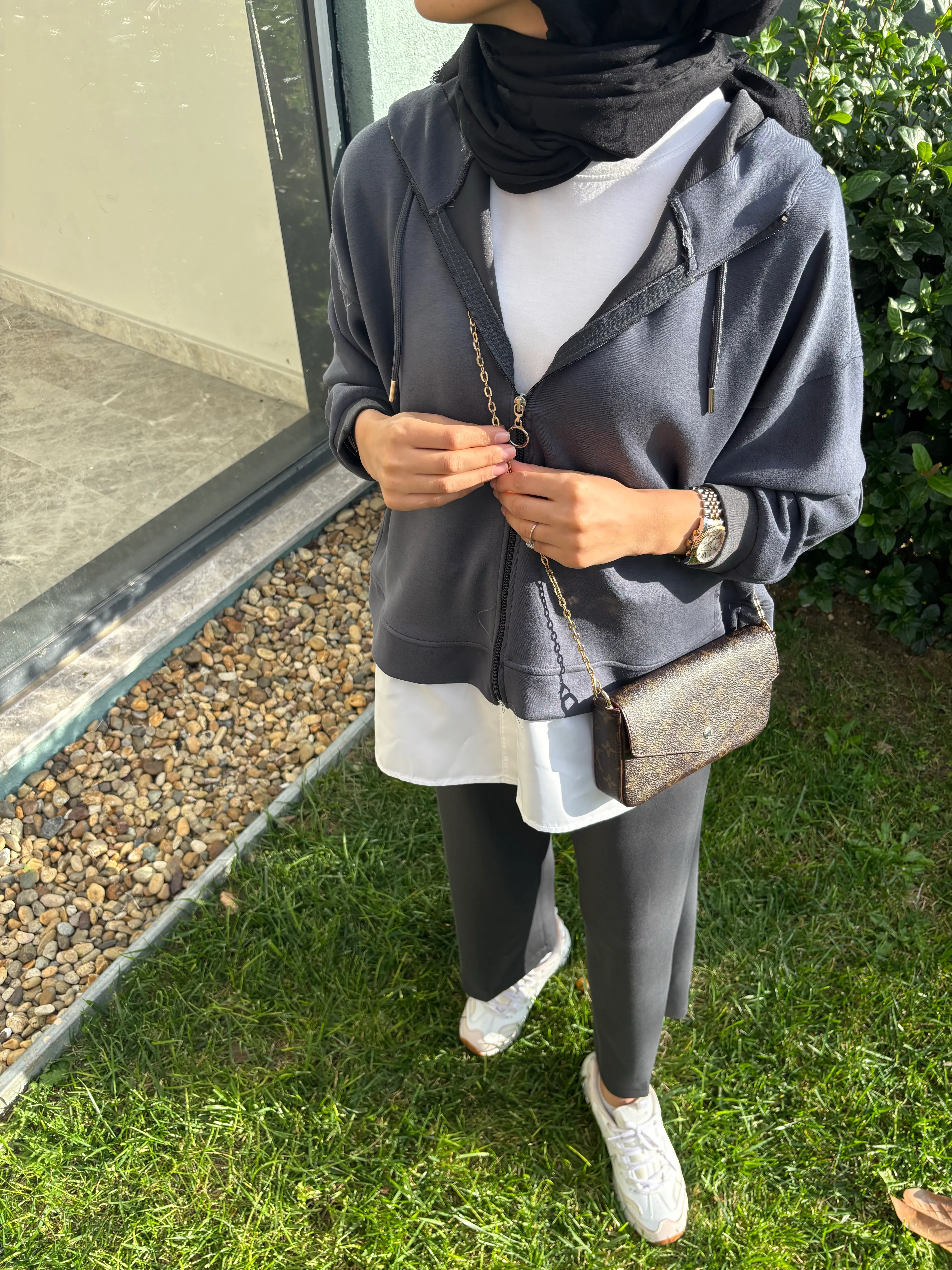 Gömlek detaylı oysho takım gri