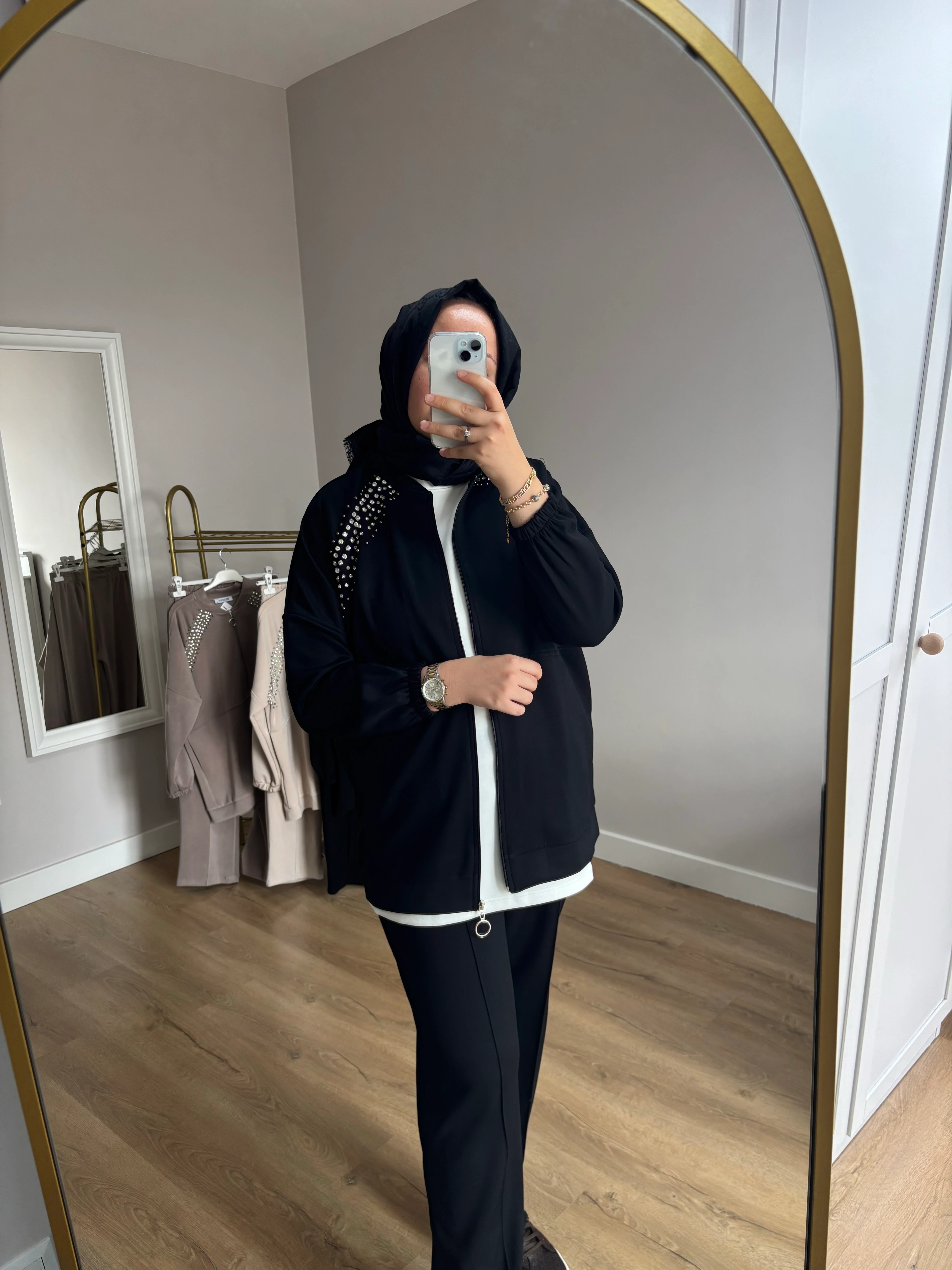 Taşlı Bomber Oysho Takım - Siyah