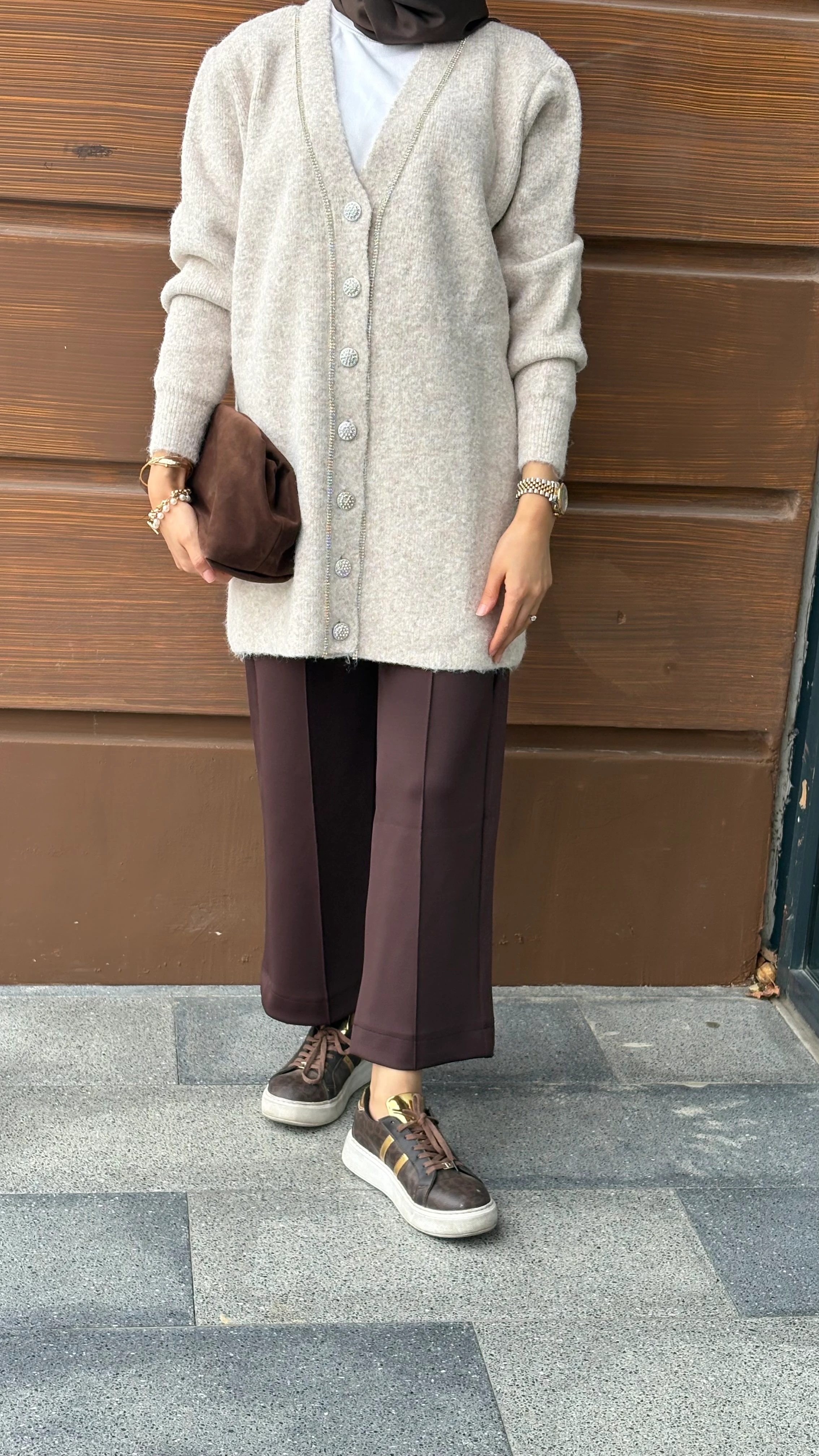 Zincir Detaylı Uzun Hırka Krem 