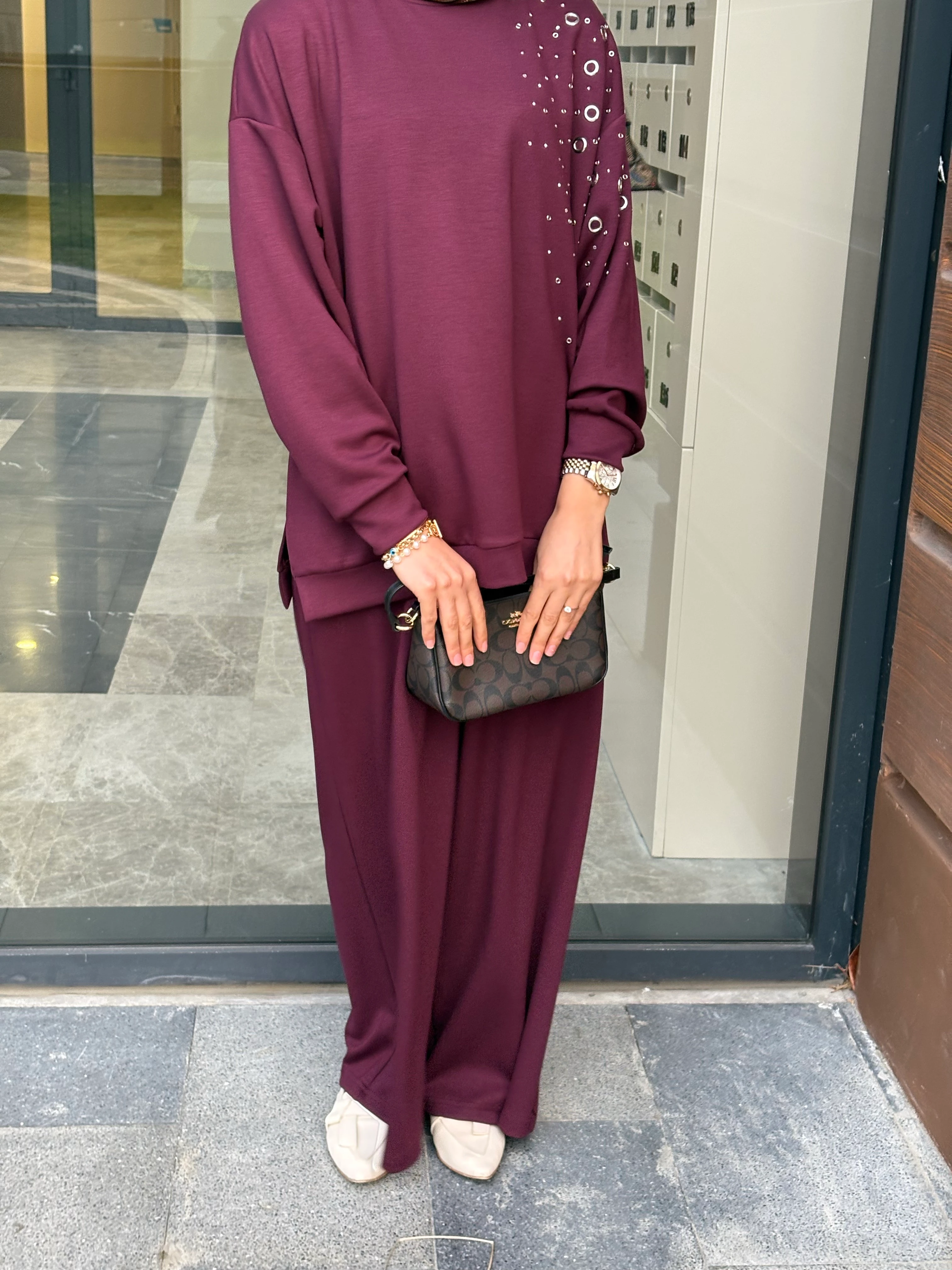 Bordo Zımbalı Oysho Takım