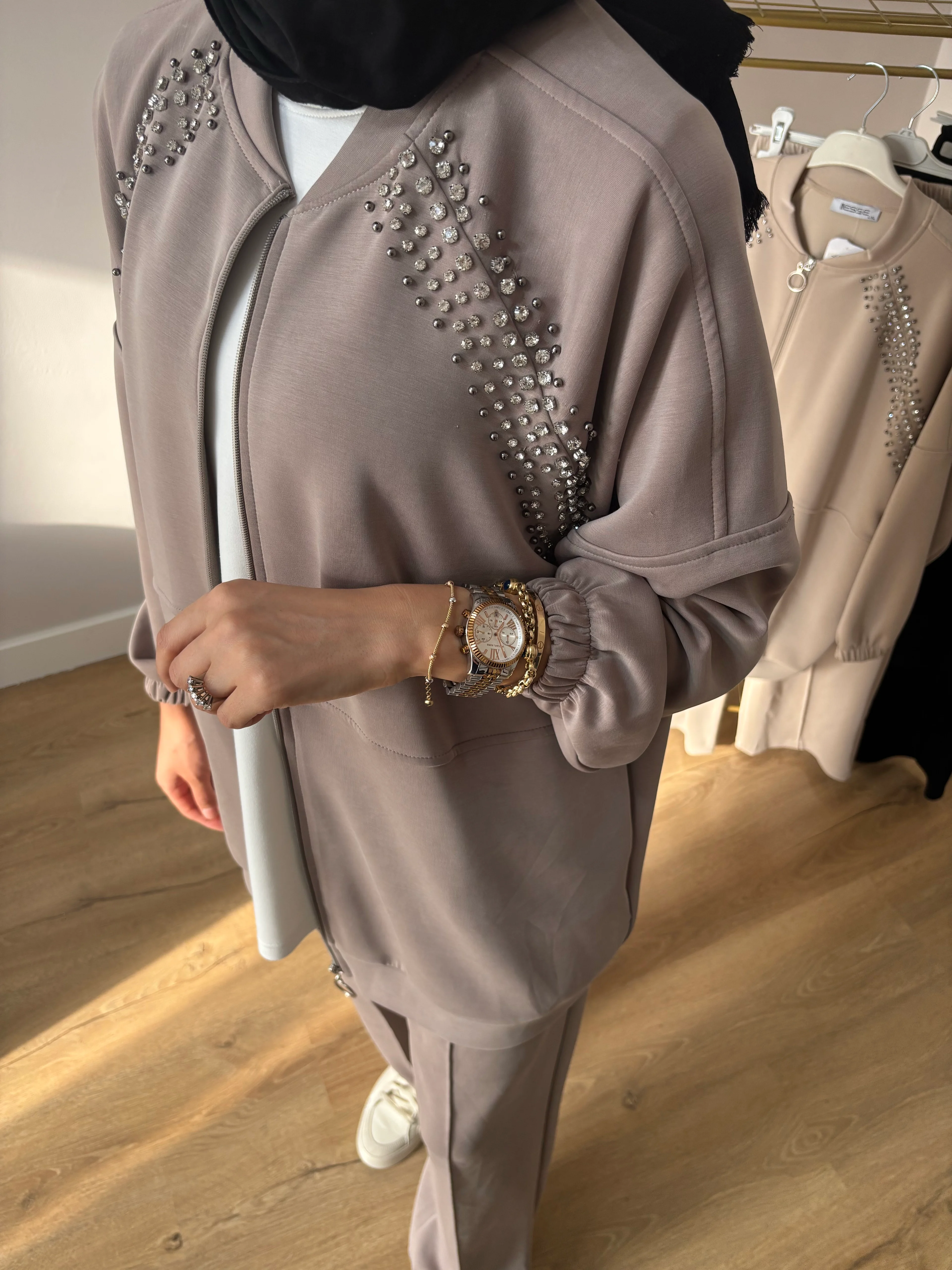 Taşlı Bomber Oysho Takım - Vizon