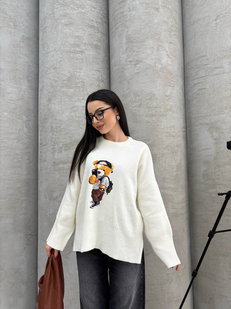 Cream Printed Teddy Bear Sweater