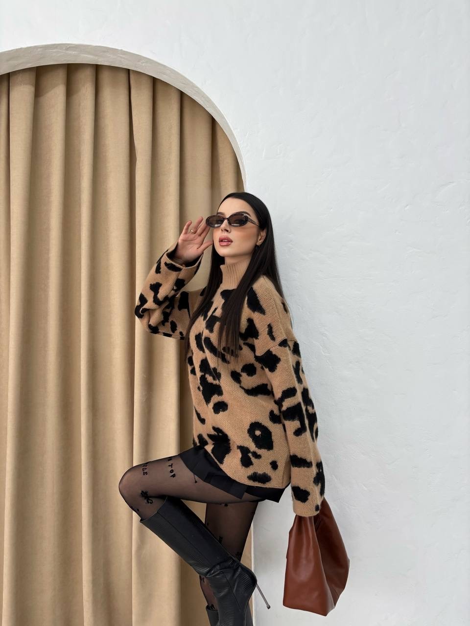 Turtleneck Leopard Trikotaj Sviter