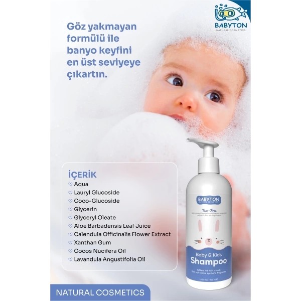 Babyton Göz Yakmayan Doğal Bebek ve Çocuk Şampuanı 400 ml