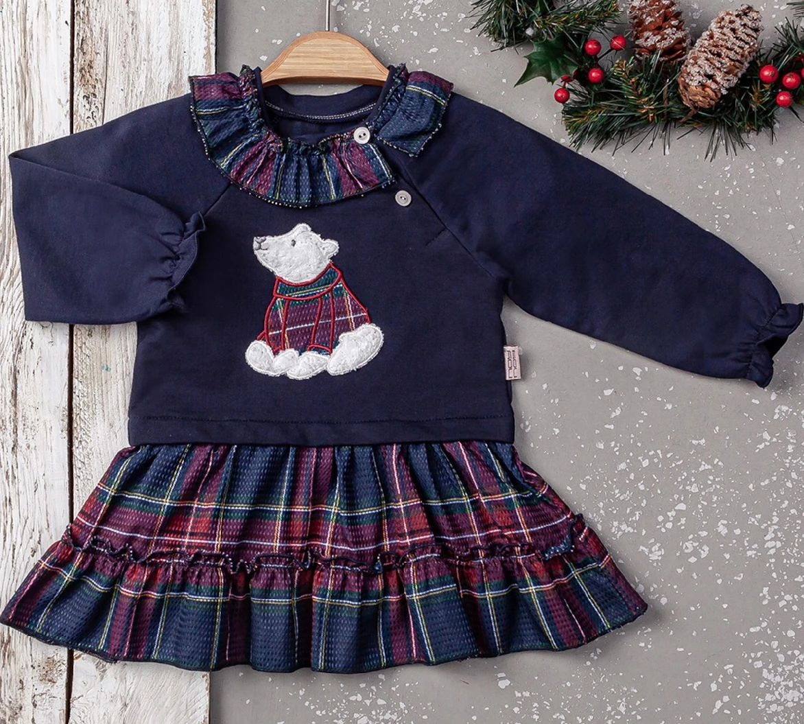 Kız Bebek Fırfırlı Lacivert Elbise