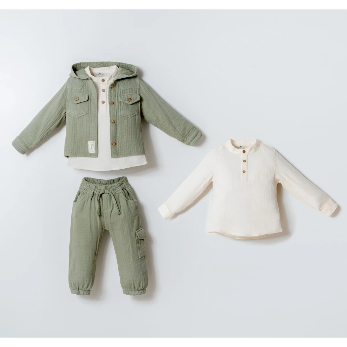 Erkek Çocuk Müslin 3'lü Takım-Yeşil