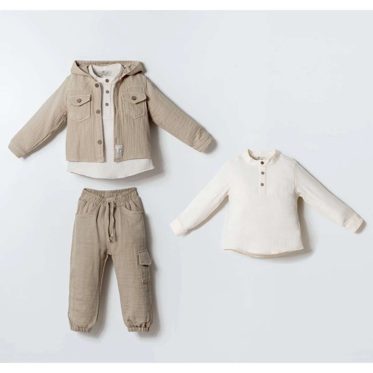 Erkek Çocuk Müslin 3'lü Takım-Bej