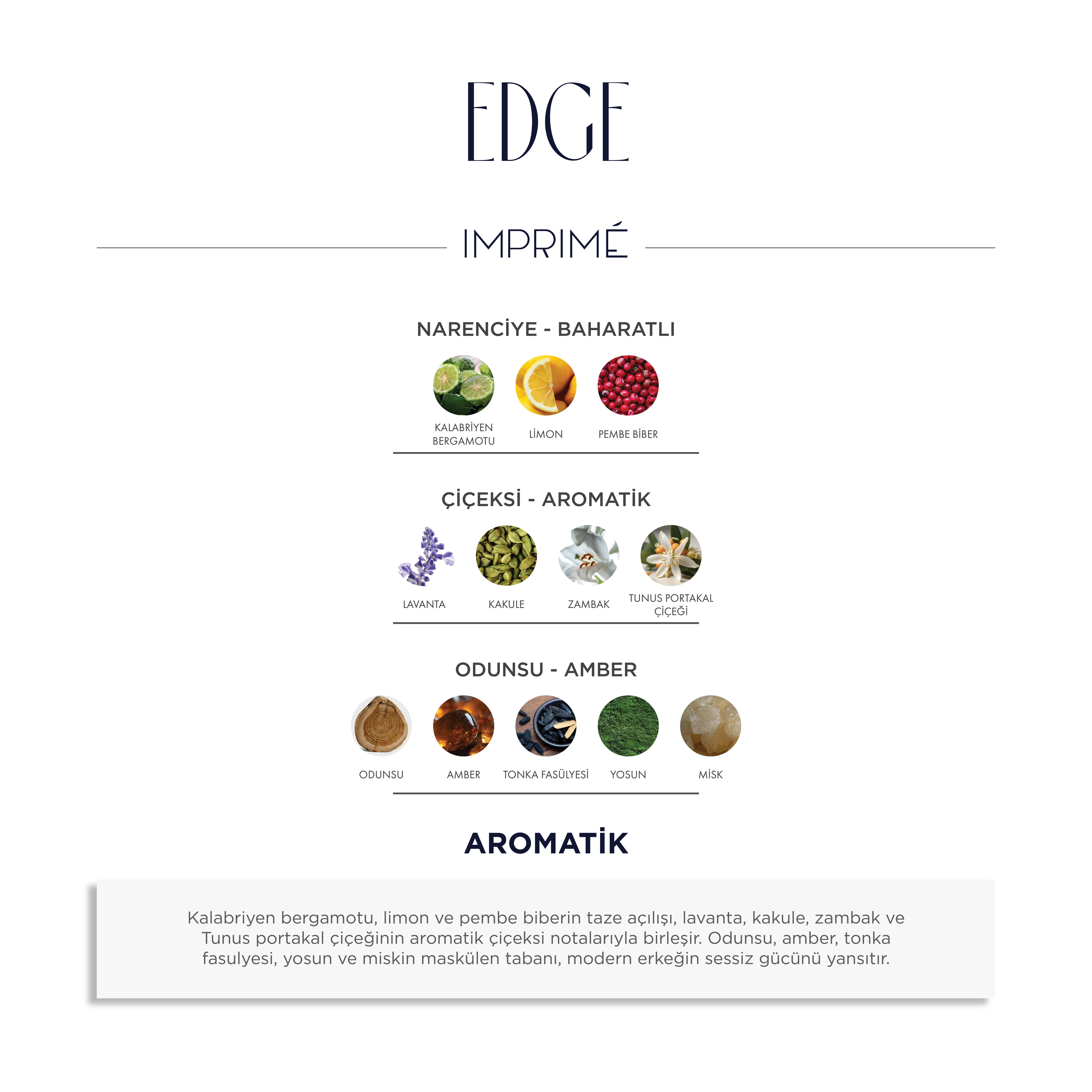 Imprime Edge EDP Kadın Parfüm 50ml | Aromatik & Odunsu | Bergamot, Limon, Pembe Biber, Lavanta, Amber, Misk