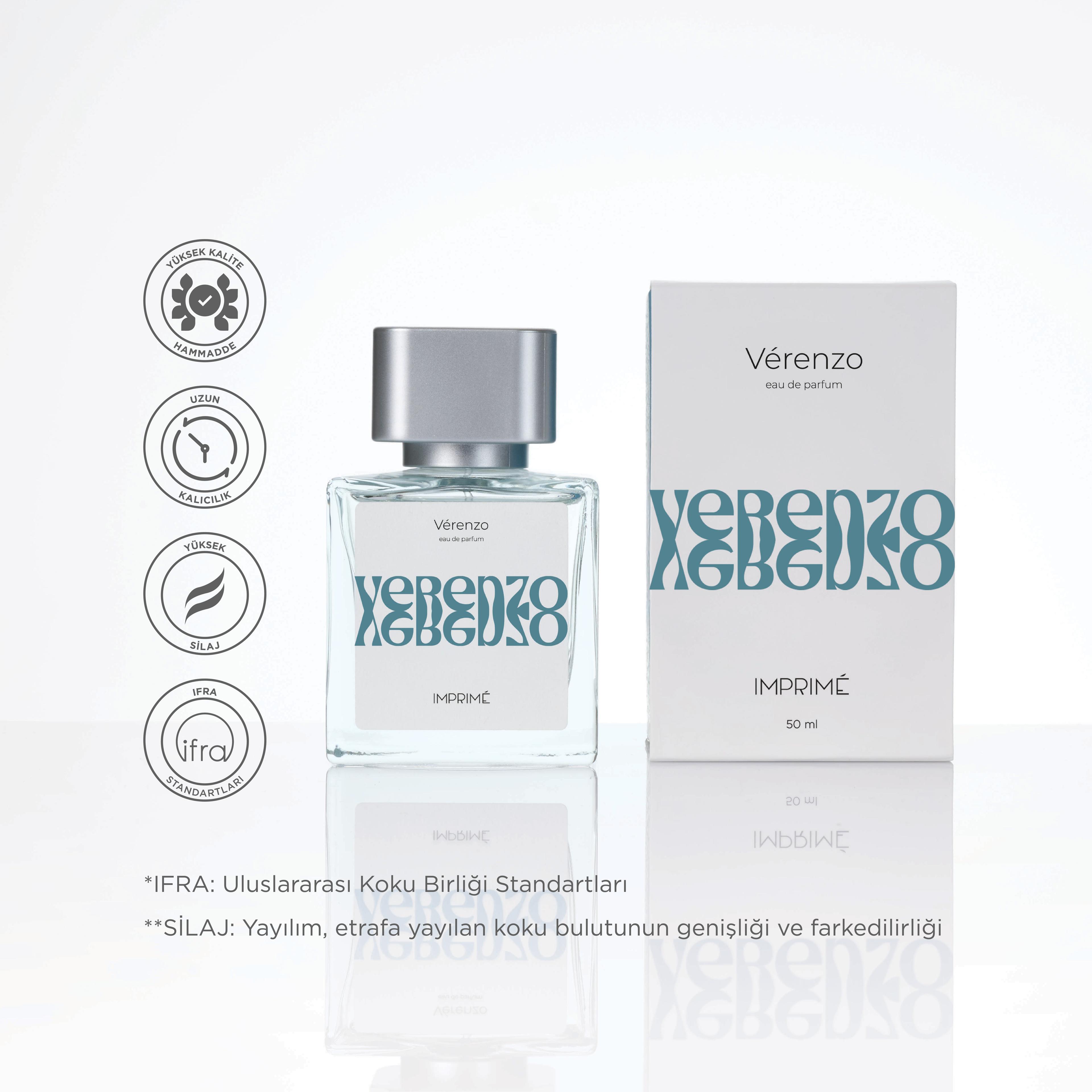 Vérenzo Edp Unisex Parfüm 50 ml | Yeşil Odunsu | Elma, Lime, Mimoza, Karpuz, Sedir, Çam, Misk
