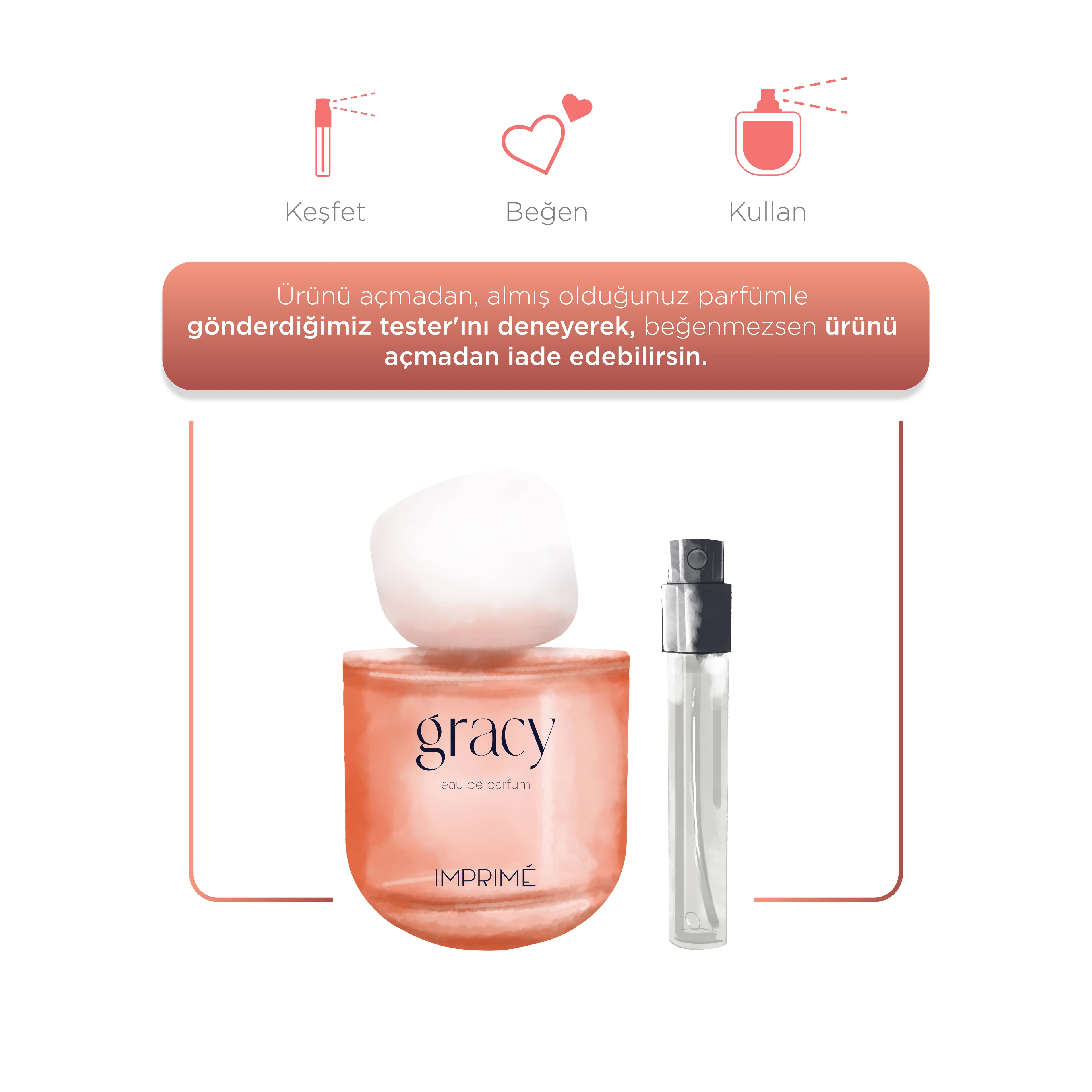 Imprime Gracy EDP Kadın Parfüm 50ml | Meyveli & Çiçeksi | Bergamot, İris, Portakal Çiçeği, Pralin, Vanilya