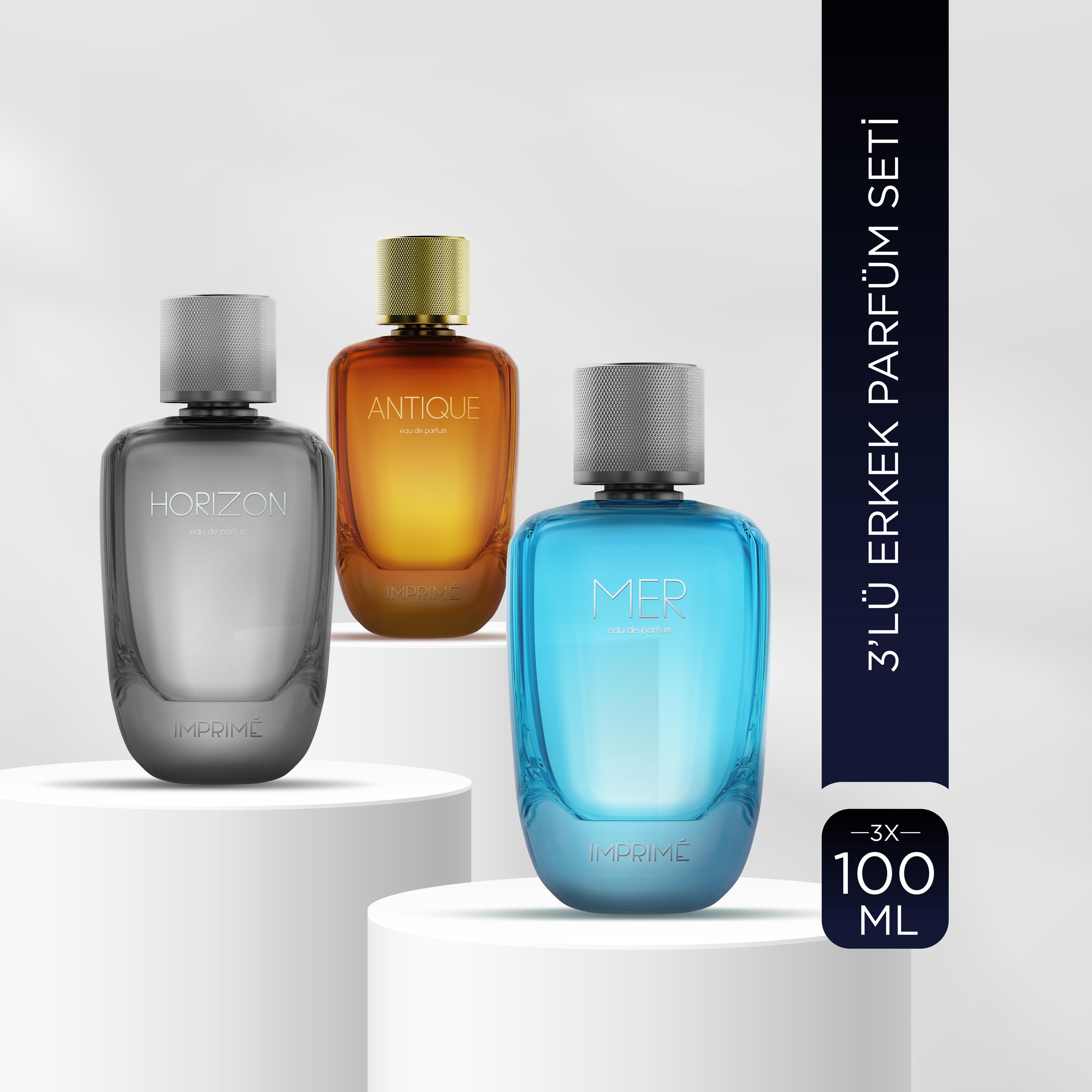 3'lü EDP Erkek Parfüm Seti 100 ml 3 Adet (Mer 100 ml & Horizon 100ml & Antique 100ml)