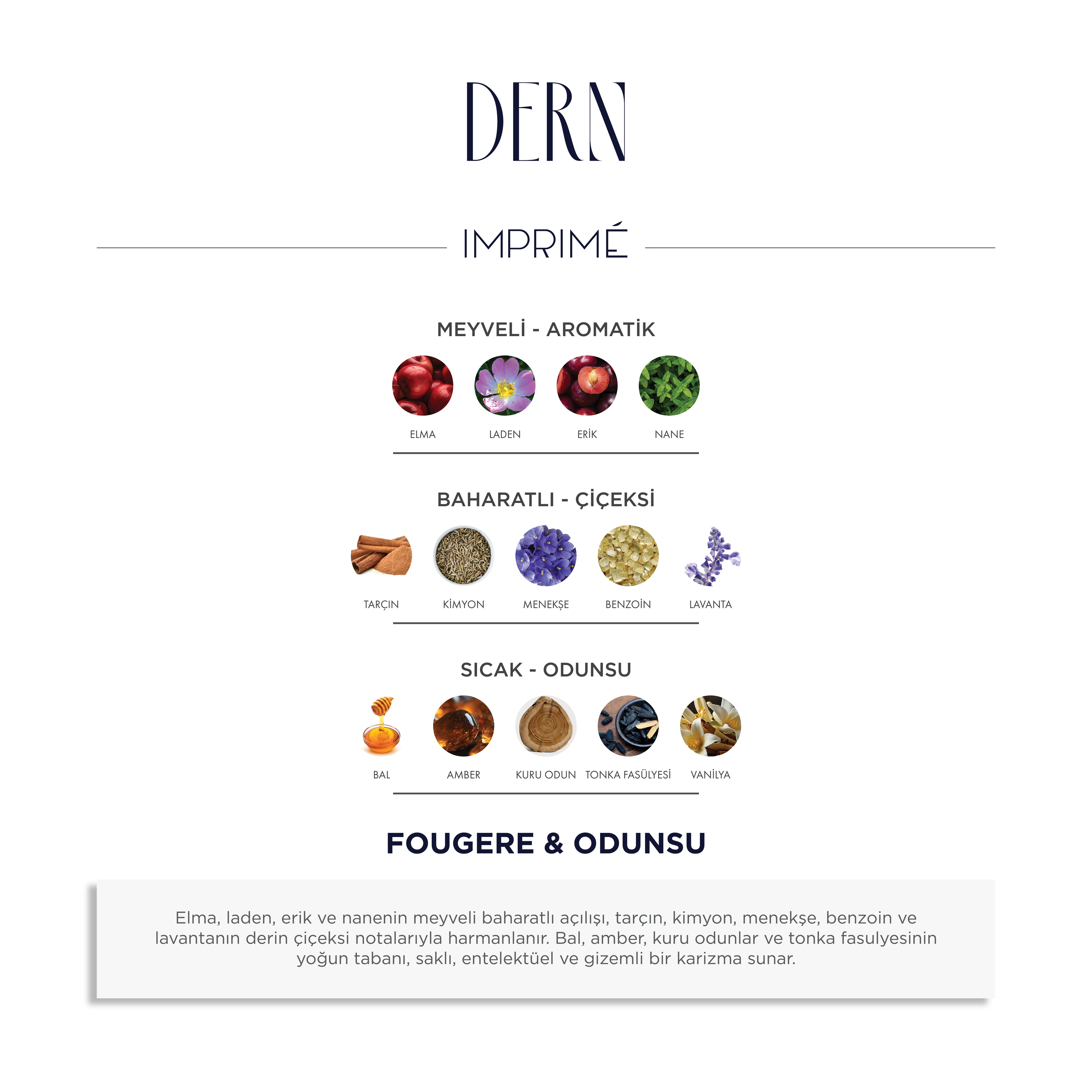 Imprime Dern EDP Erkek Parfüm 50ml | Fougere & Odunsu | Elma, Erik, Tarçın, Lavanta, Bal, Amber, Vanilya 