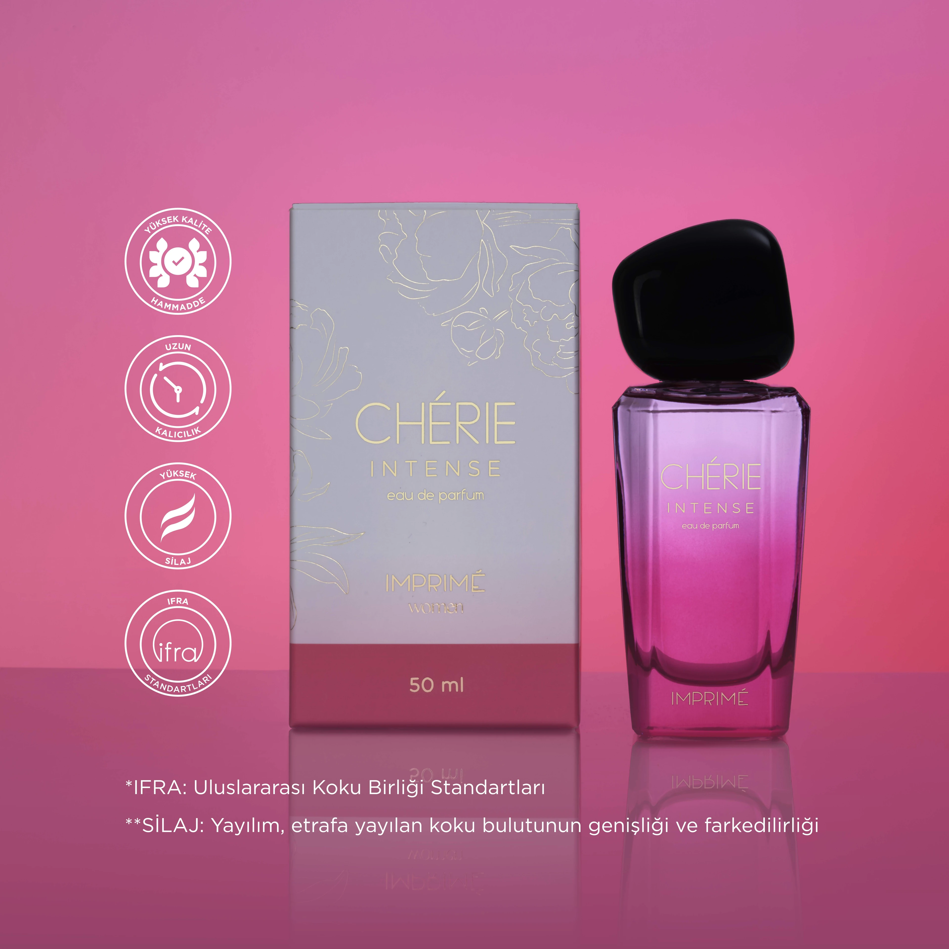 Chérie Intense EDP Kadın Parfüm 50ml | Meyveli & Misk | Elma, Mandalina, Gül, Müge, Vanilya, Misk 