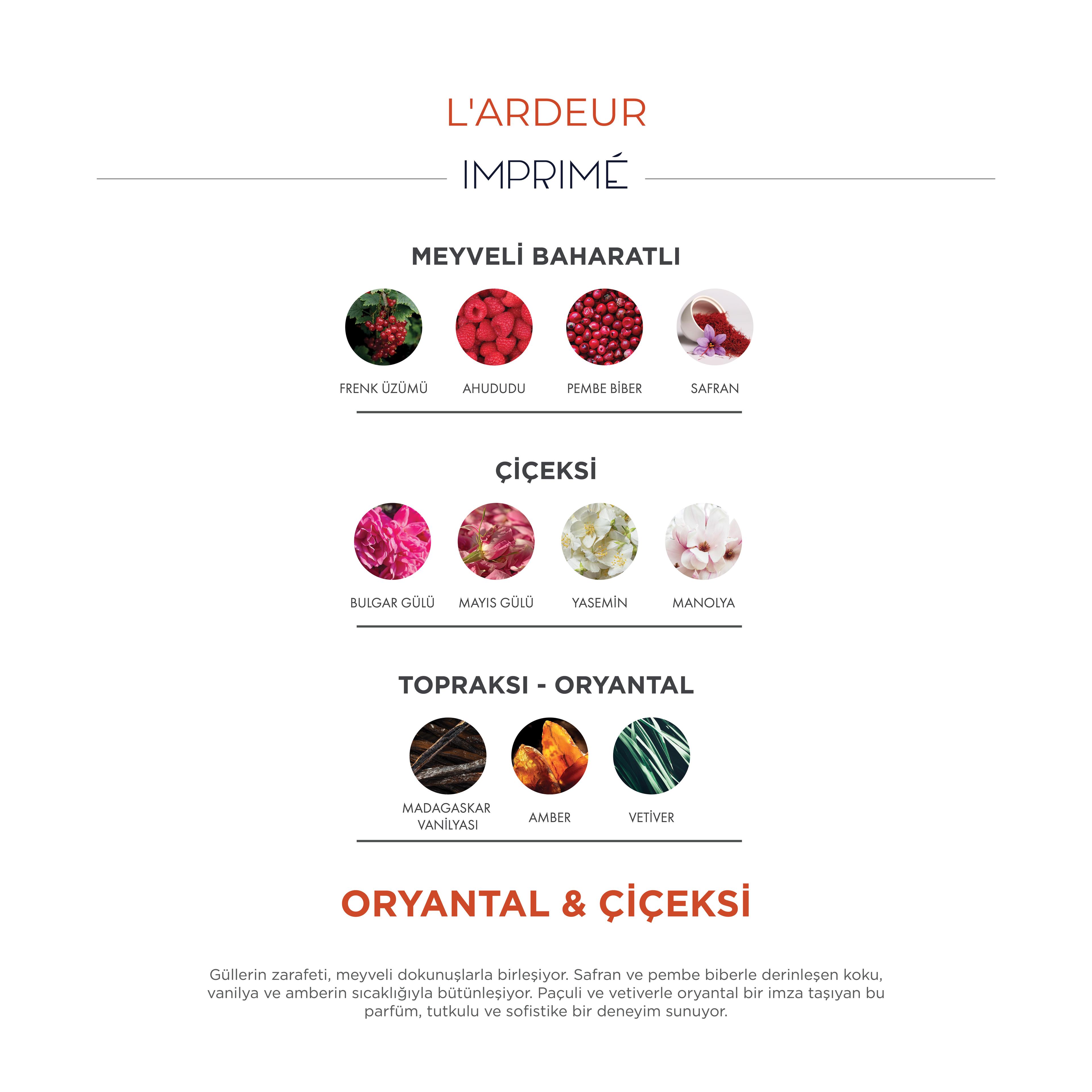 L'ardeur EDP 100 ml Parfüm | Oryantal Çiçeksi | Ahududu, Safran, Gül, Manolya, Amber, Vetiver