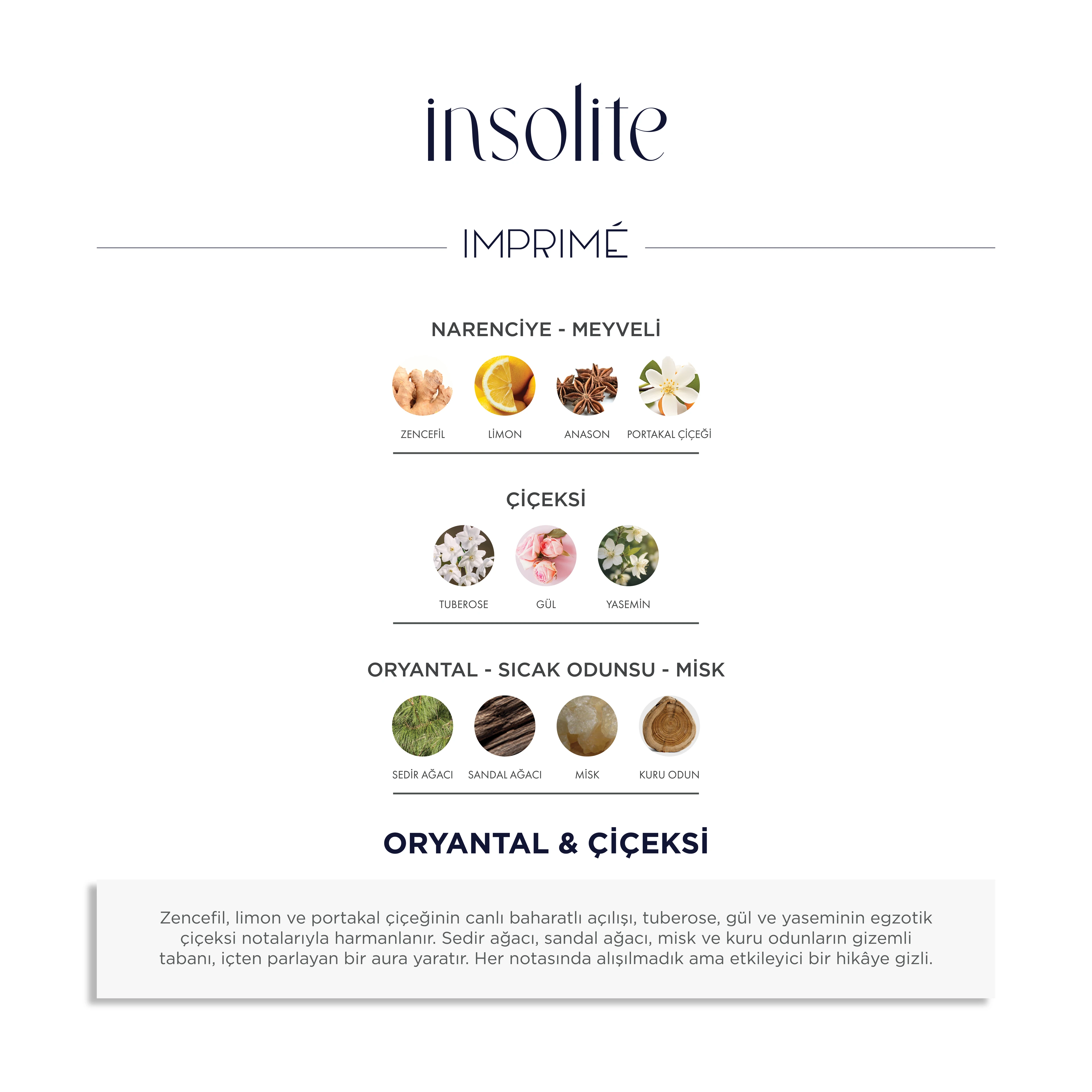  Imprime Insolite EDP Kadın Parfüm 50ml | Oryantal & Çiçeksi | Limon, Portakal Çiçeği, Gül, Yasemin, Misk