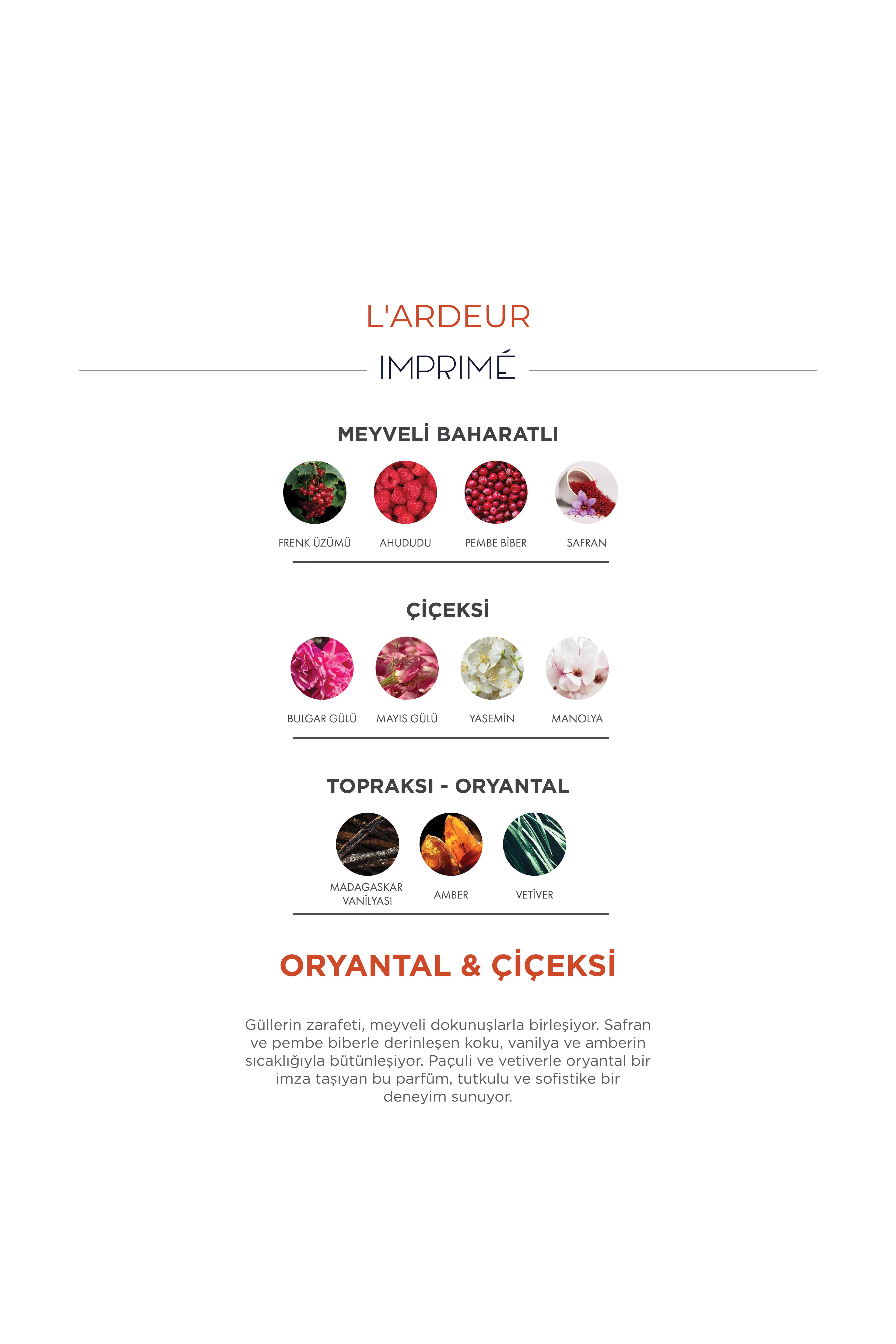 Imprime L'ARDEUR  Edp Parfüm 15 ml Seyahat Boy | Oryantal, Çiçeksi | Ahududu, Safran, Gül, Manolya, Amber, Vetiver