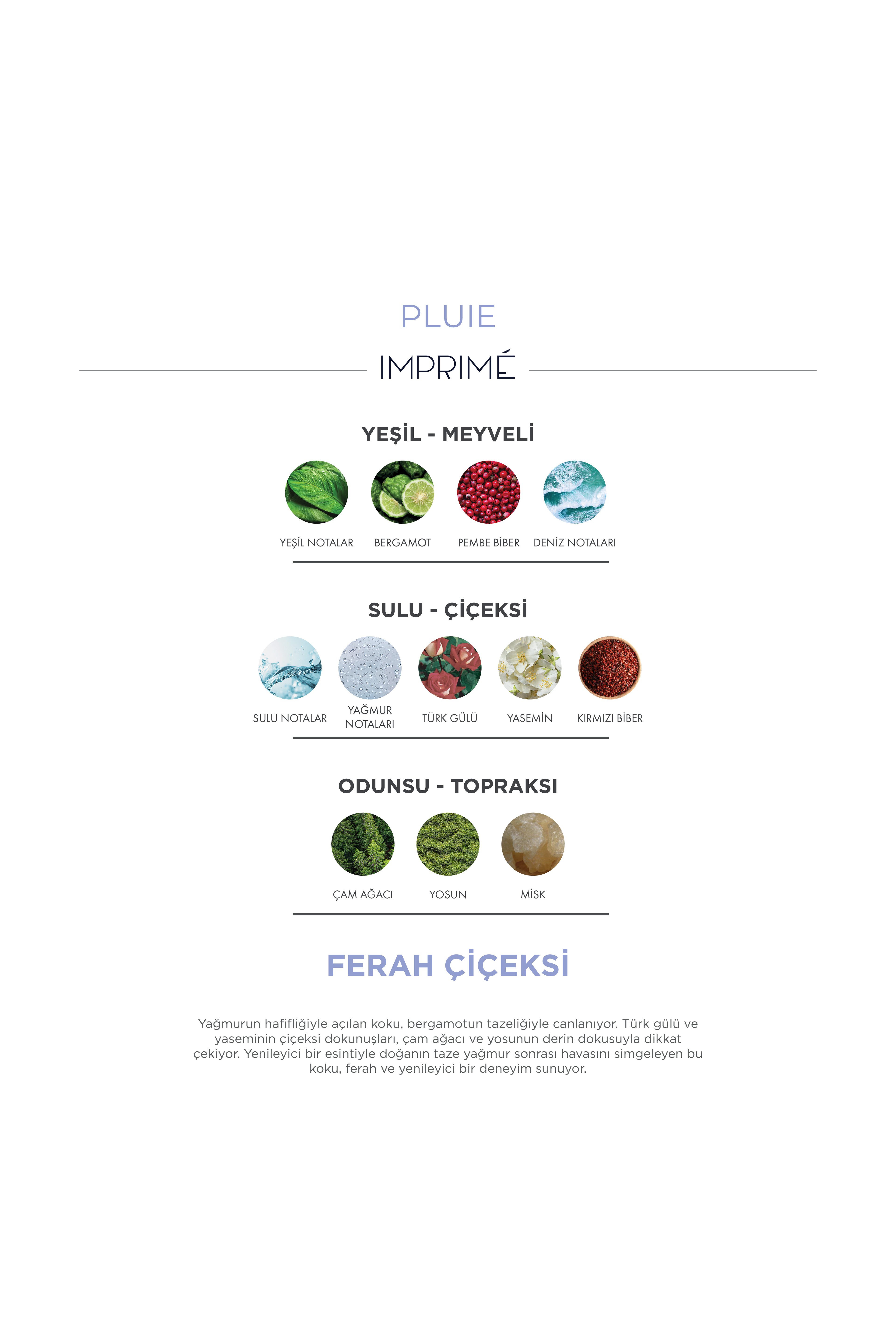 Imprime PLUIE Edp  Edp Parfüm 15 ml Seyahat Boy | Bergamot, Pembe Biber, Yağmur, Gül, Yasemin,çam, Misk