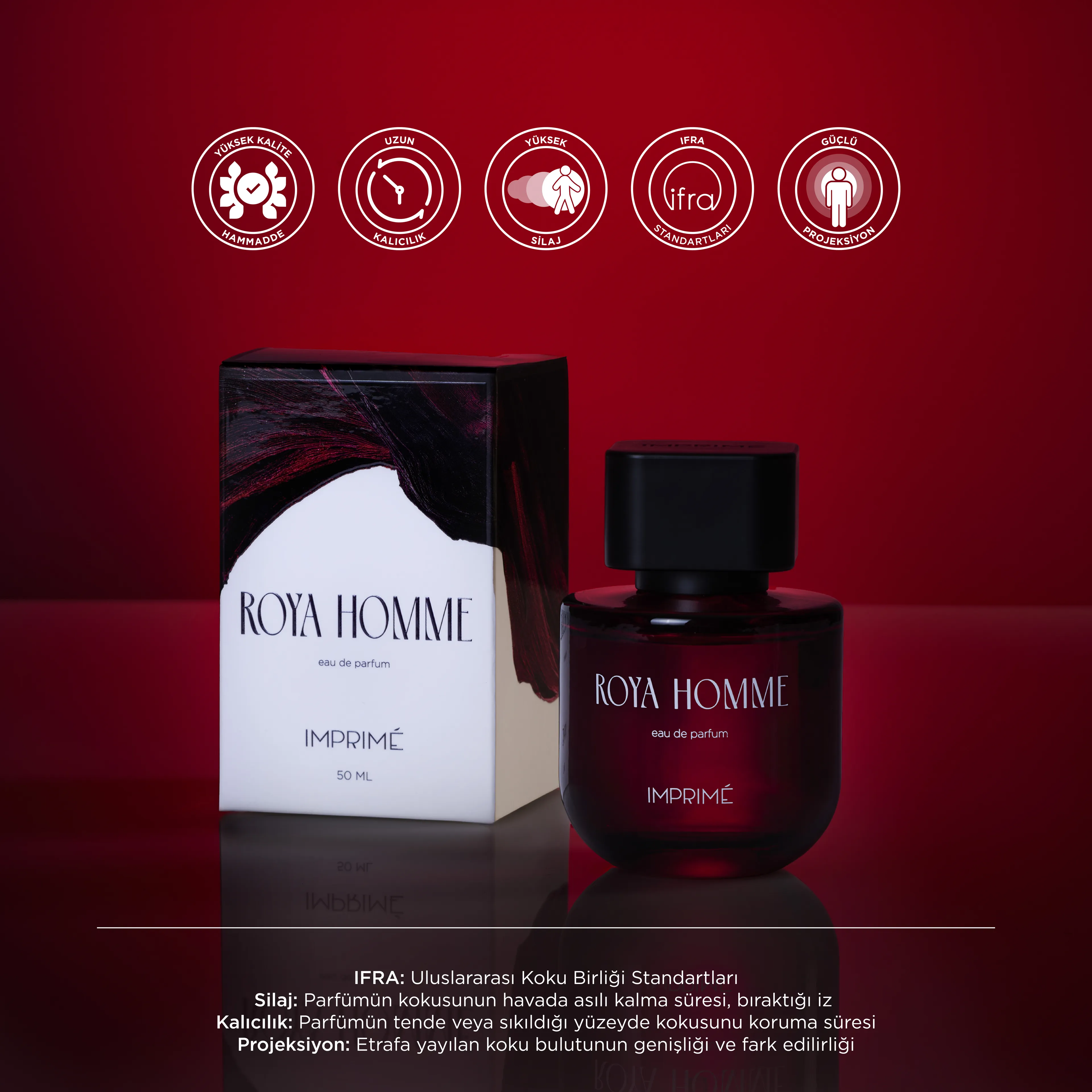 Imprime Roya Homme EDP Erkek Parfüm 50ml | Oryantal ve Çiçeksi | Kırmızı Biber, Lavanta, Kaledonya Sandal Ağacı, Amber