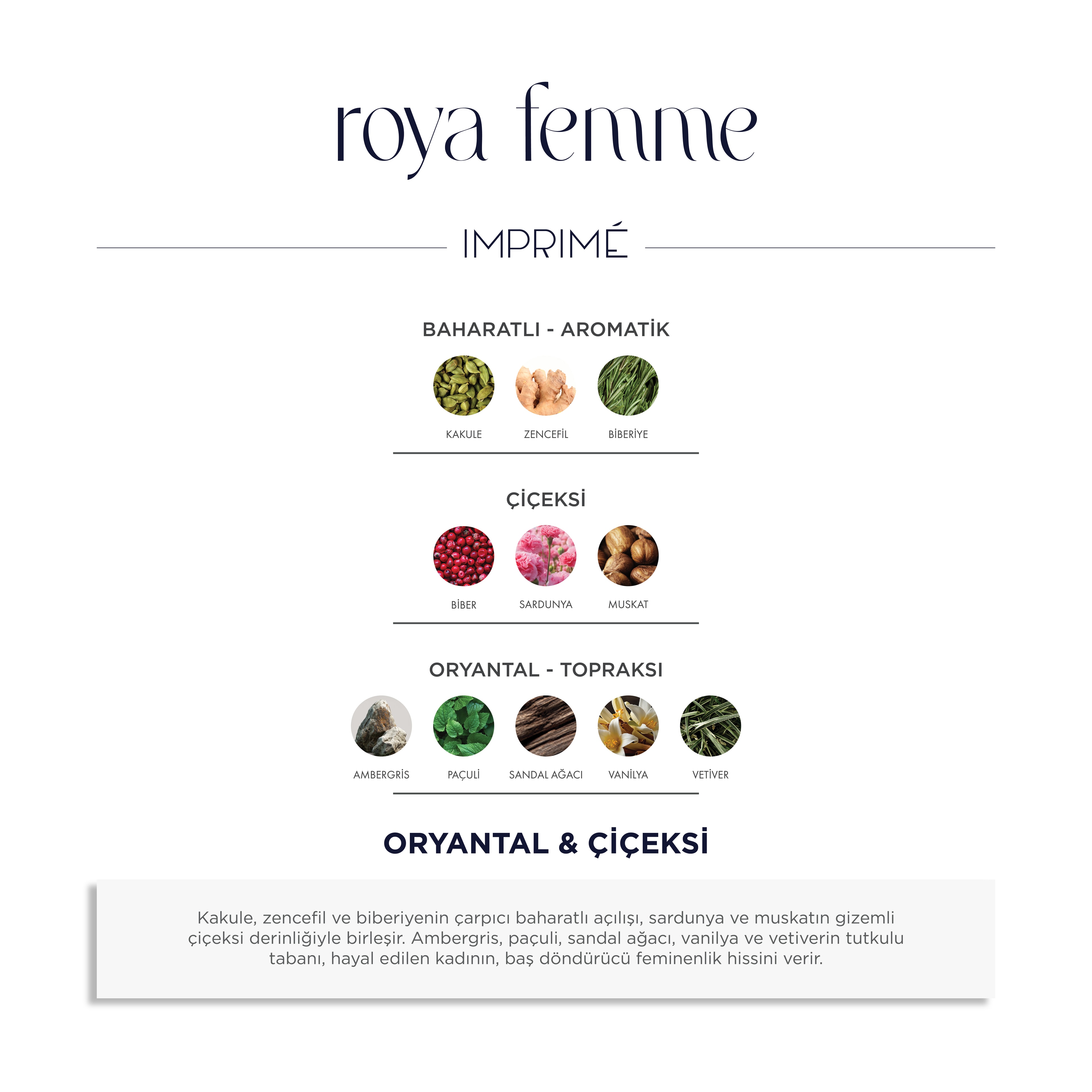 Imprime Roya Femme  EDP Kadın Parfüm 50ml | Oryantal & Çiçeksi |Biberiye, Sardunya, Sandal Ağacı, Vanilya 