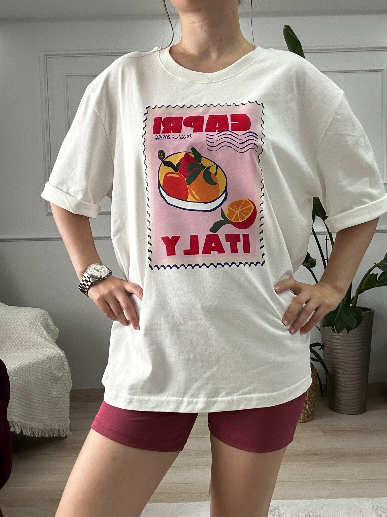 italy baskılı pamuklu oversize tshirt