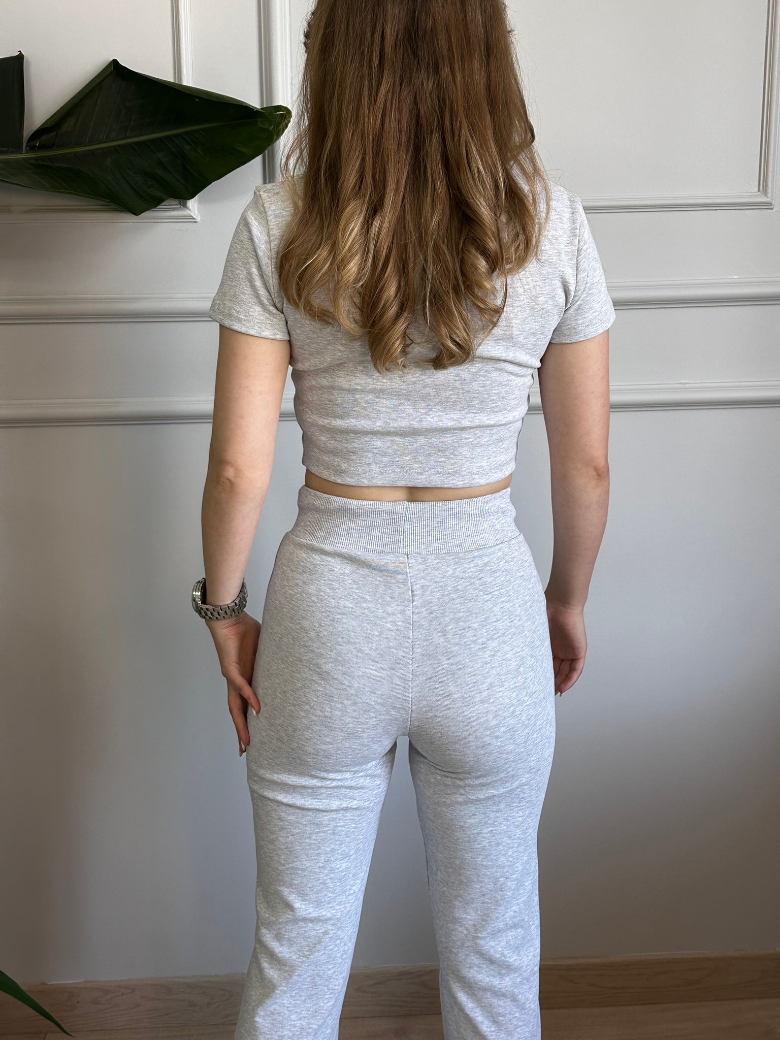 gri brshka crop bluz ispanyol paça eşofman takım