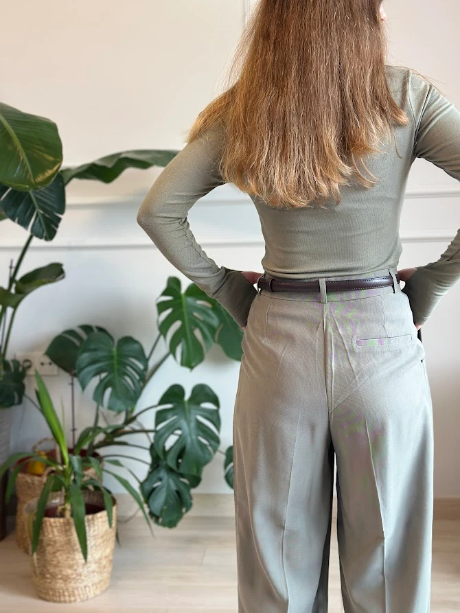 Haki Renk Tensel Kumaş Palazzo Pantolon