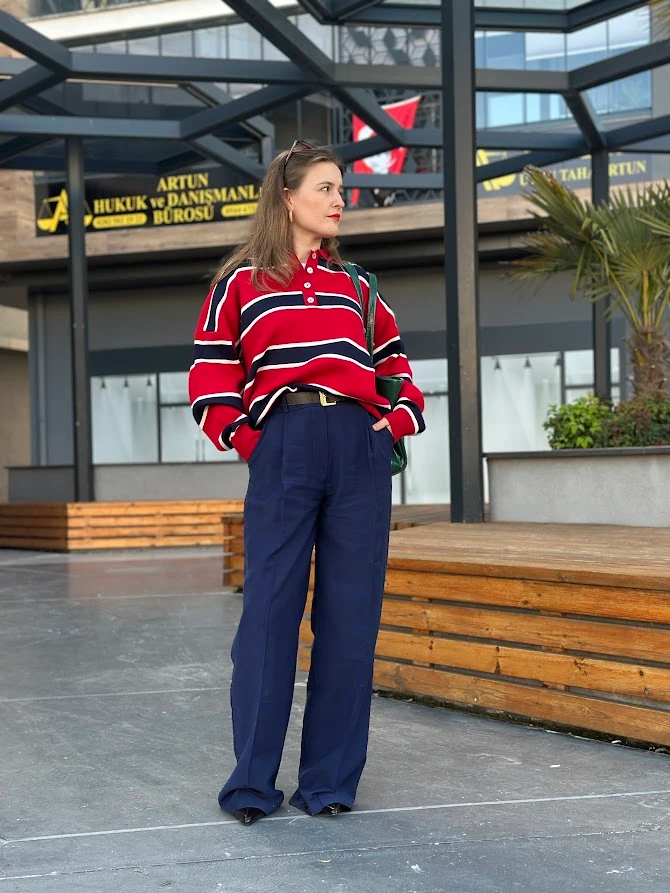 Lacivert Tensel Kumaş Palazzo Pantolon