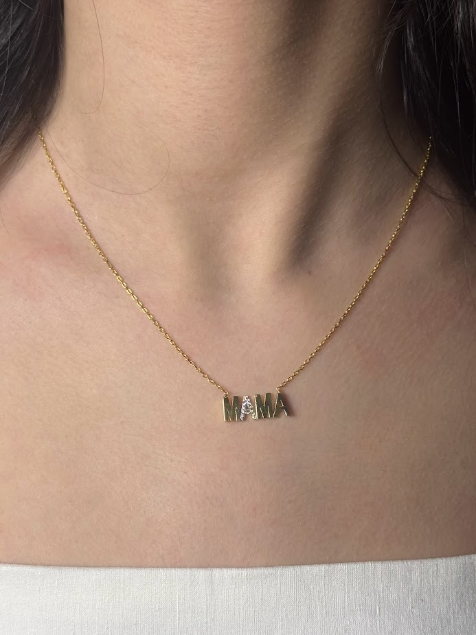 Mama yazılı gold renkli 925 ayar gümüş kolye