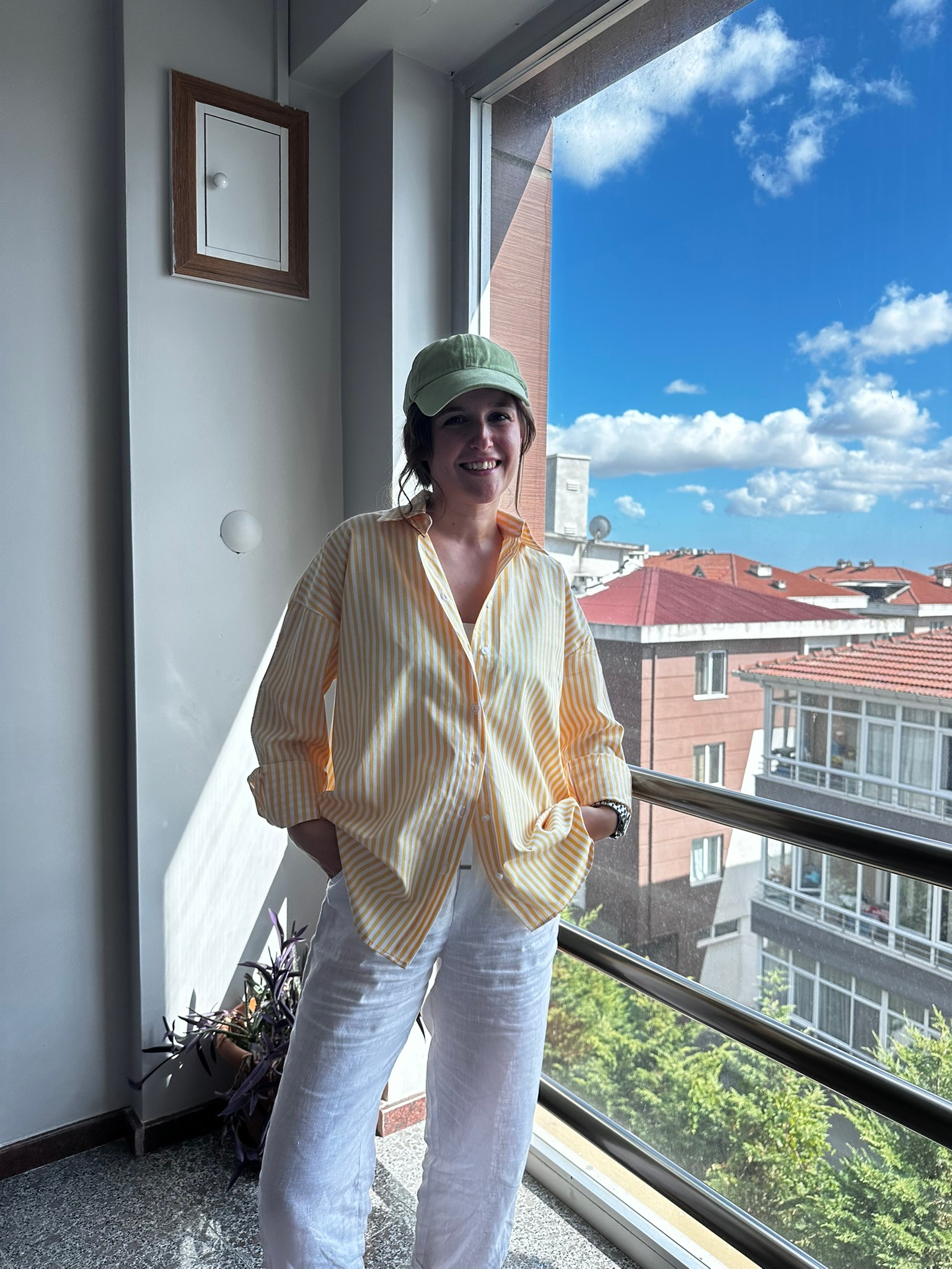 sarı çizgili oversize gömlek