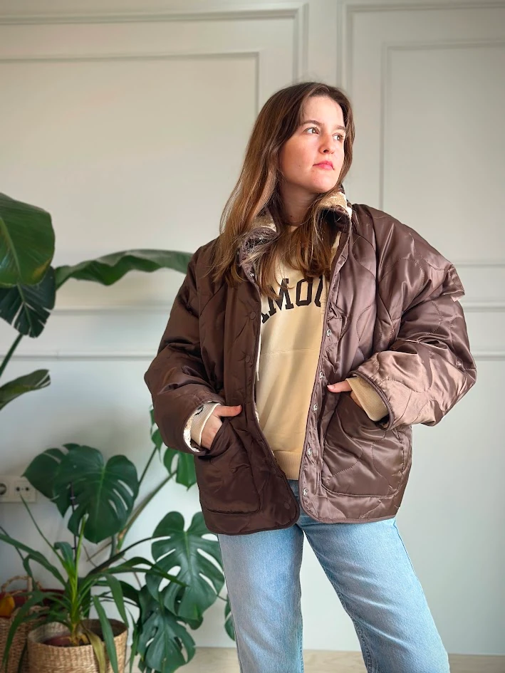 Çift Taraflı Etnik Desenli Kapitone Mont