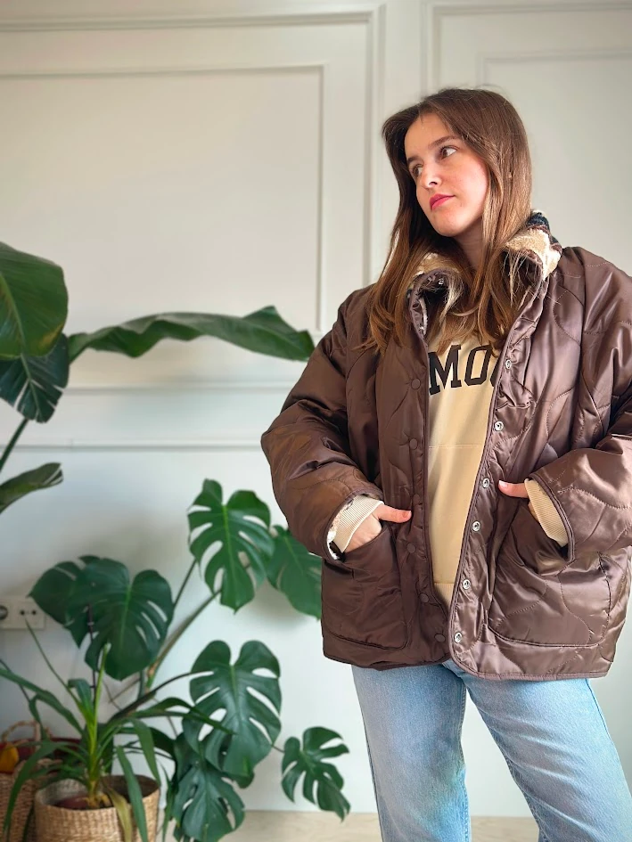 Çift Taraflı Etnik Desenli Kapitone Mont