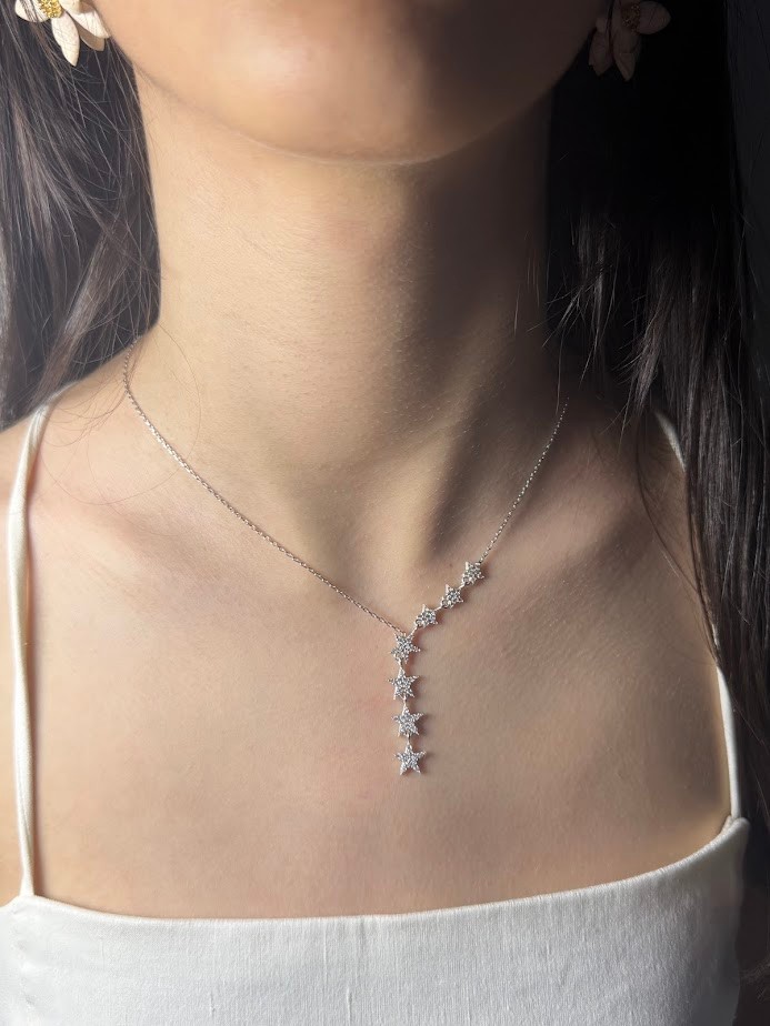 yıldız figürlü silver renkli Y kolye 925 ayar gümüş