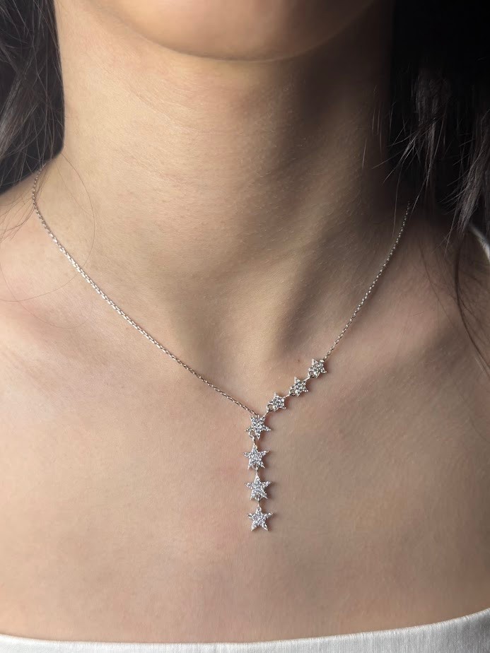 yıldız figürlü silver renkli Y kolye 925 ayar gümüş