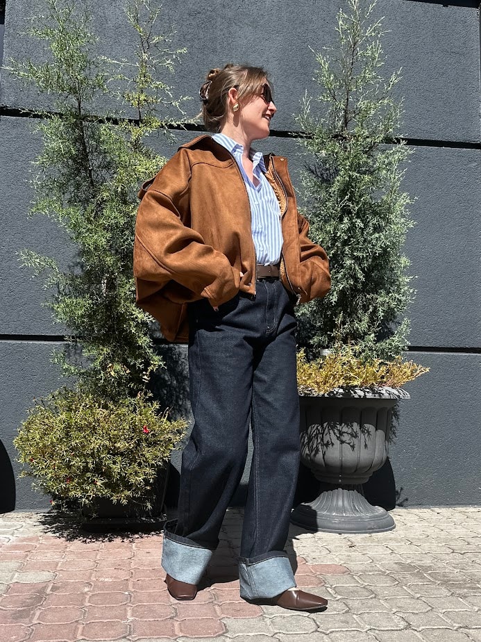 Taba Rengi Süet Bomber Ceket