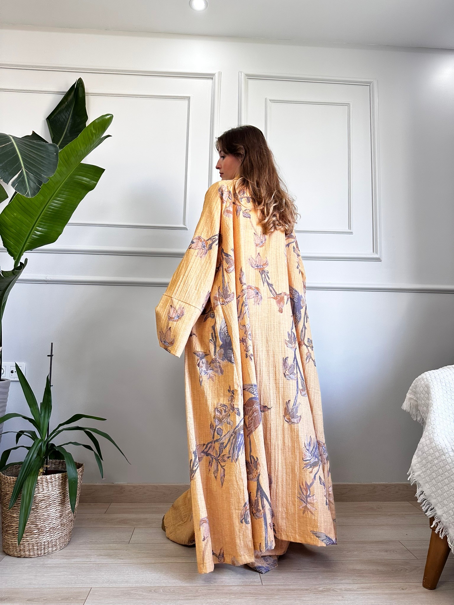 desenli kimono ve pantolon takım