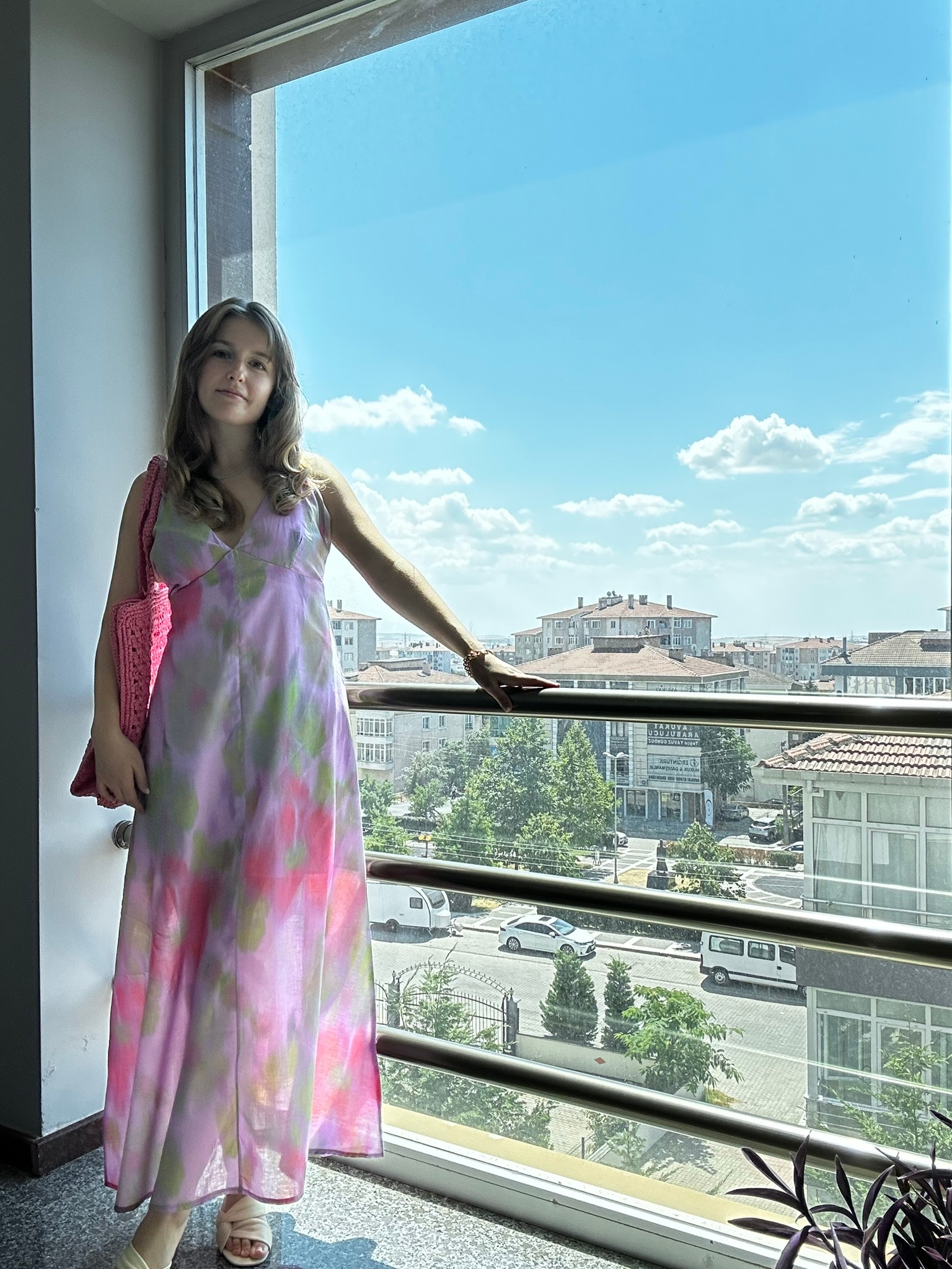 batik desenli astarlı ip askılı maxi boy keten elbise