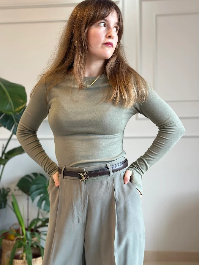 Haki Renk Tensel Kumaş Palazzo Pantolon