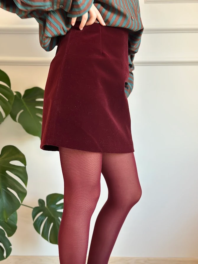 Bordo Kadife Kumaş Orijinal Marka Premium  Mini Etek