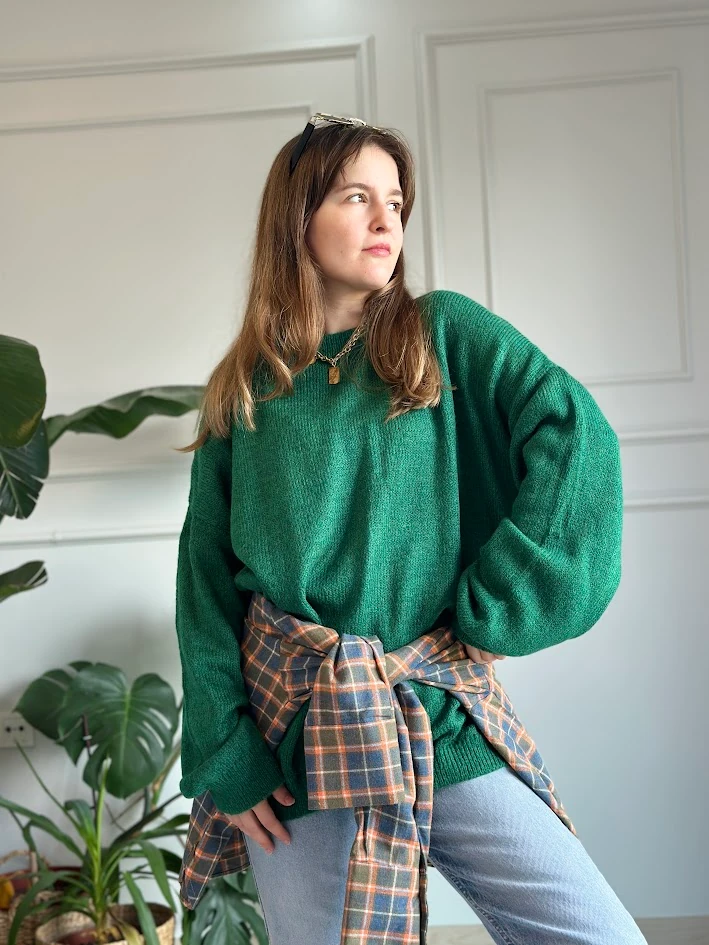 Zümrüt Yeşili Oversize Kazak