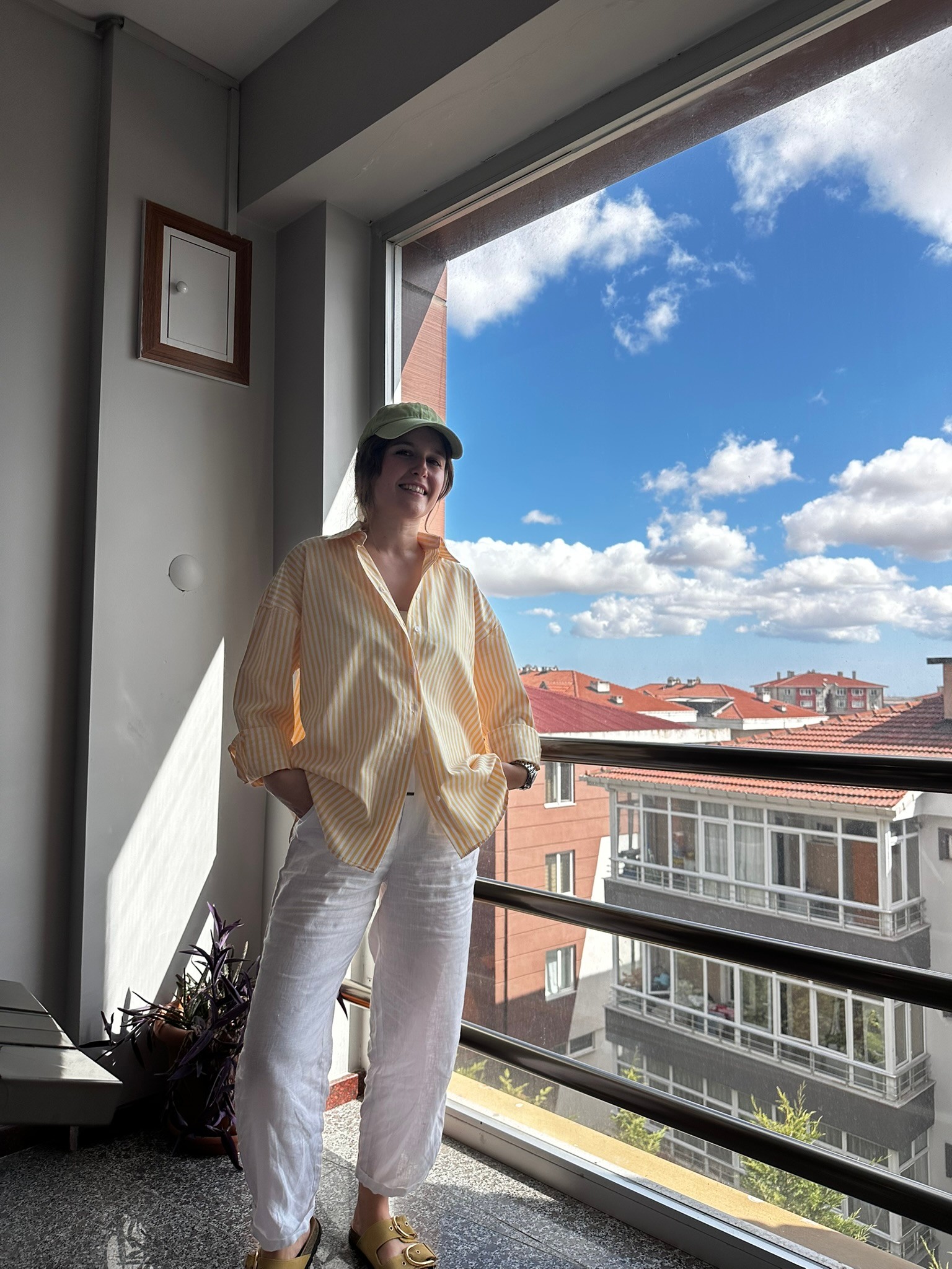 sarı çizgili oversize gömlek