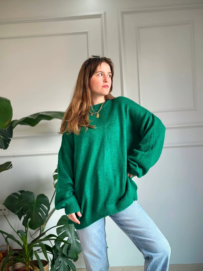 Zümrüt Yeşili Oversize Kazak