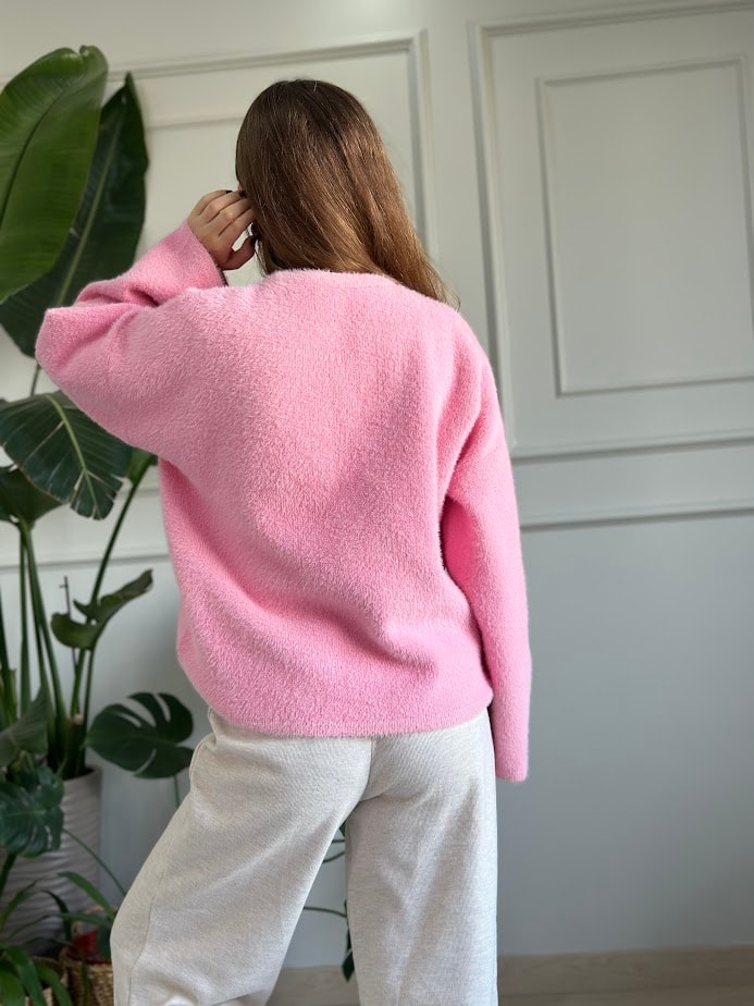 açık pembe sakallı kumaş yumoş kazak