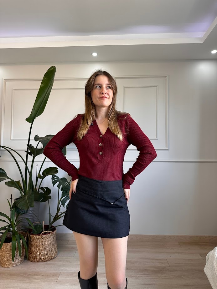 Orijinal Marka Bordo Renk Yumuşak Kumaş Triko 